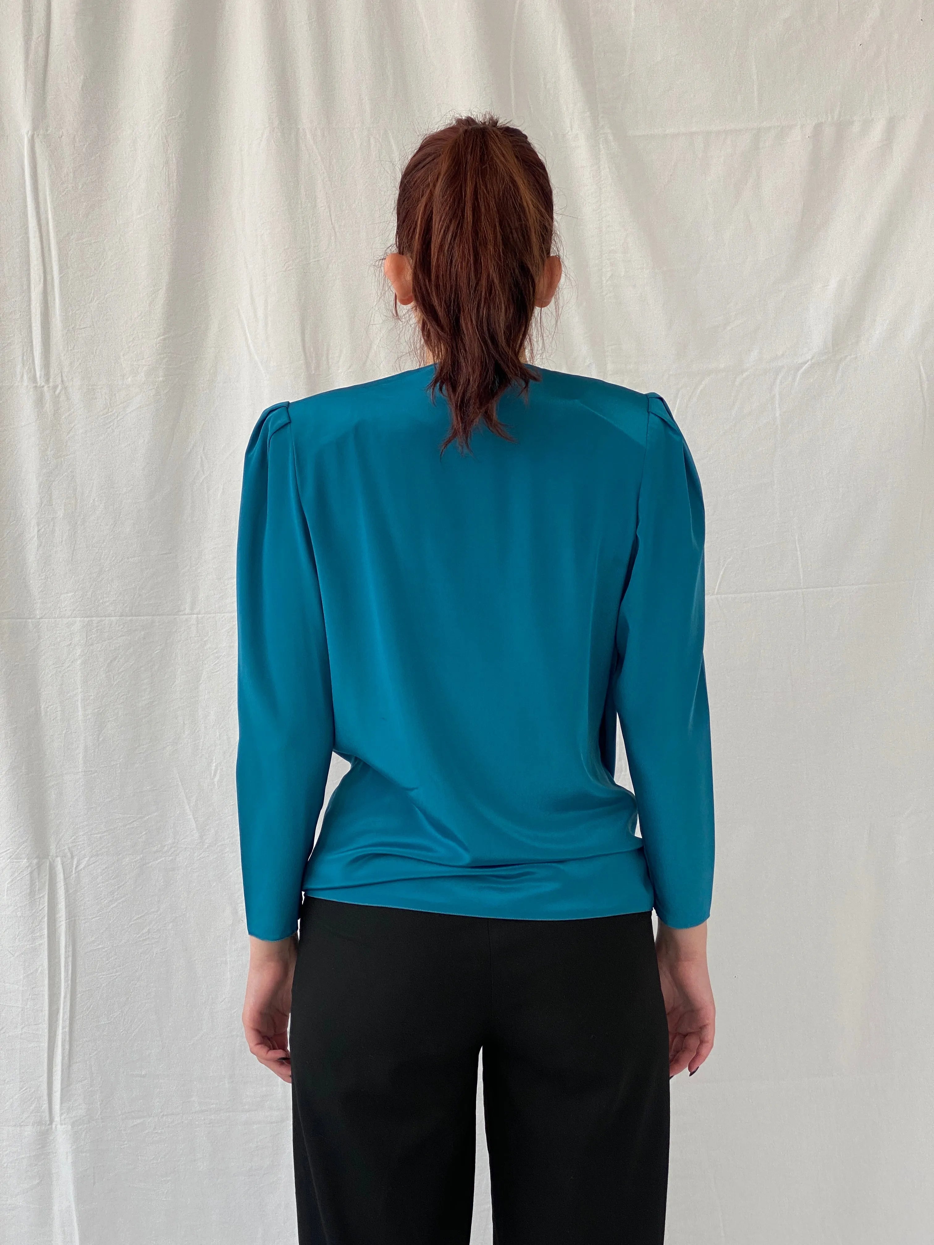 Vintage Handmade Turquoise Aqua Women’s Long Sleeve Sequin Party Wrap Blouse - M - Balagan Vintage Full sleeve Shirt 00s, Ayah, full sleeve shirt, shirt, women shirt