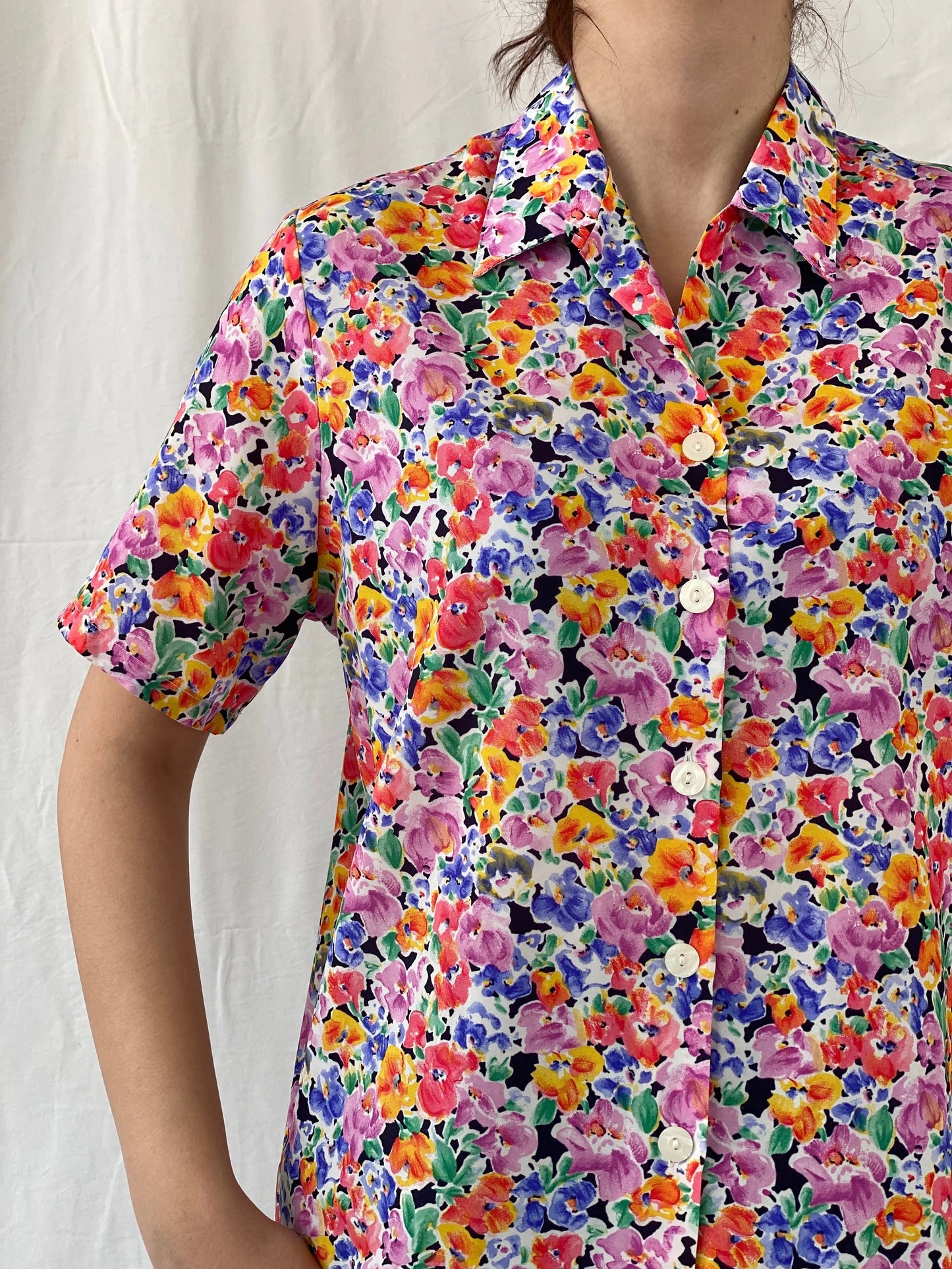 Vintage Handmade Women’s Floral Half Sleeve Button Up Shirt - M - Balagan Vintage Half Sleeve Shirt 00s, Ayah, floral shirt, half sleeve shirt, shirt, women shirt