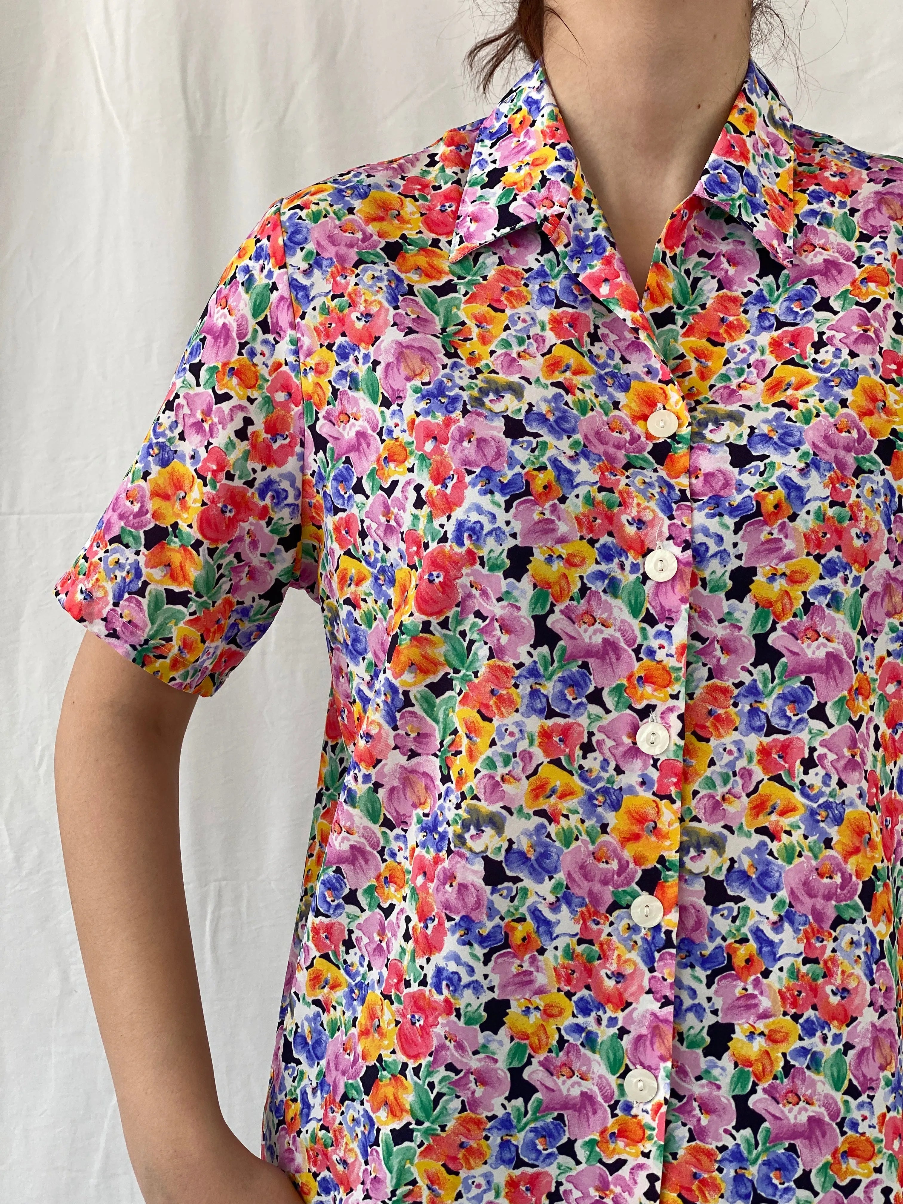 Vintage Handmade Women’s Floral Half Sleeve Button Up Shirt - M - Balagan Vintage Half Sleeve Shirt 00s, Ayah, floral shirt, half sleeve shirt, shirt, women shirt
