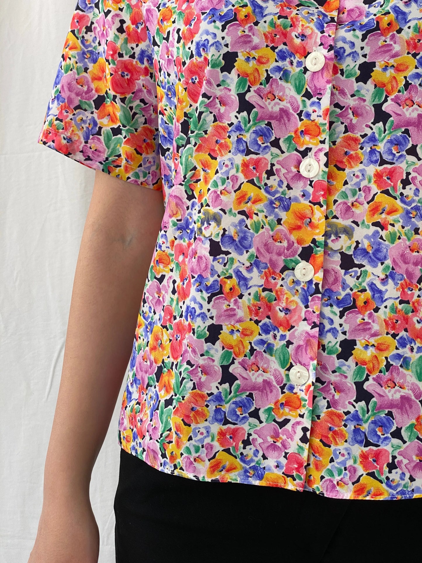 Vintage Handmade Women’s Floral Half Sleeve Button Up Shirt - M - Balagan Vintage Half Sleeve Shirt 00s, Ayah, floral shirt, half sleeve shirt, shirt, women shirt