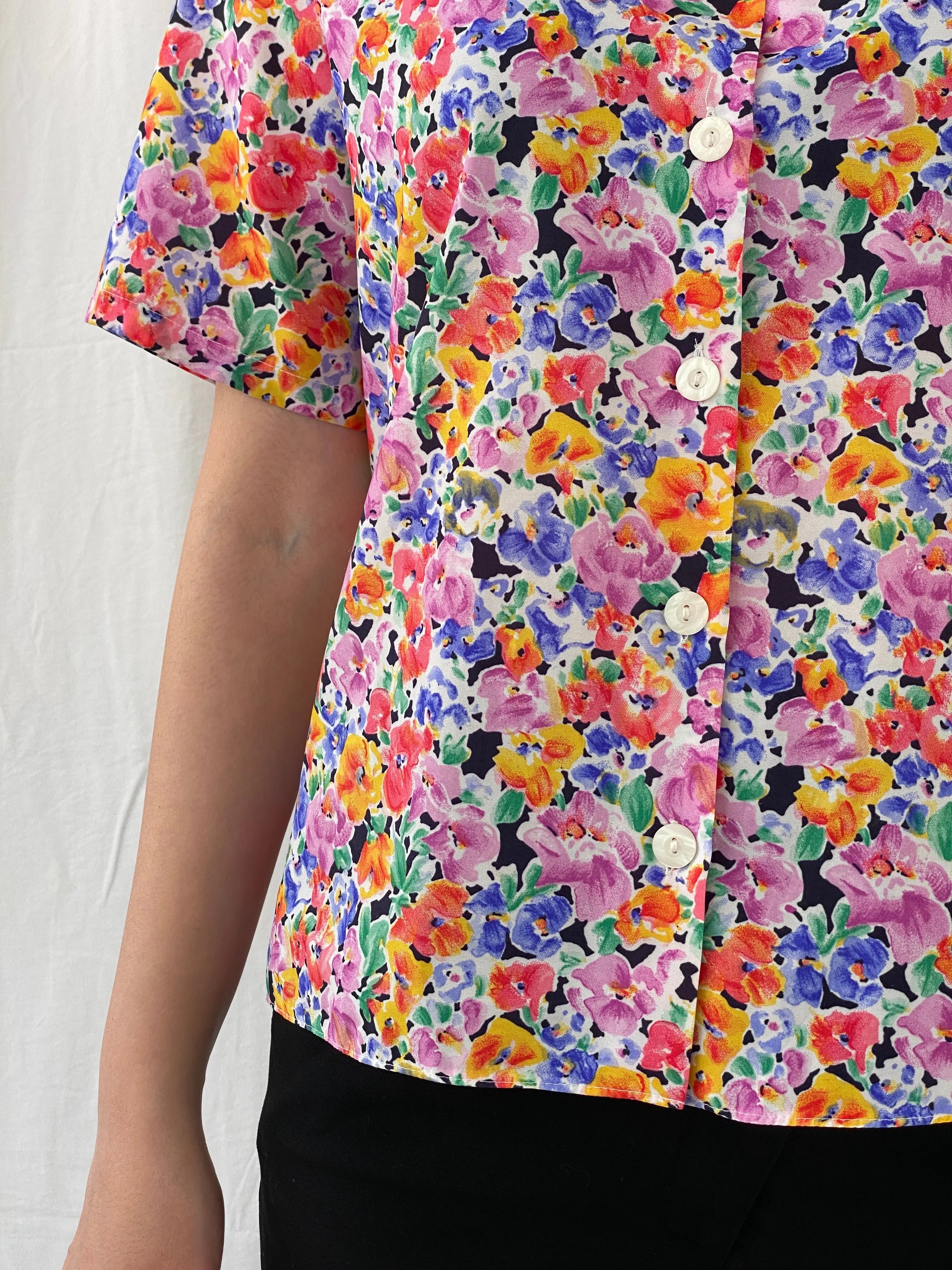 Vintage Handmade Women’s Floral Half Sleeve Button Up Shirt - M - Balagan Vintage Half Sleeve Shirt 00s, Ayah, floral shirt, half sleeve shirt, shirt, women shirt