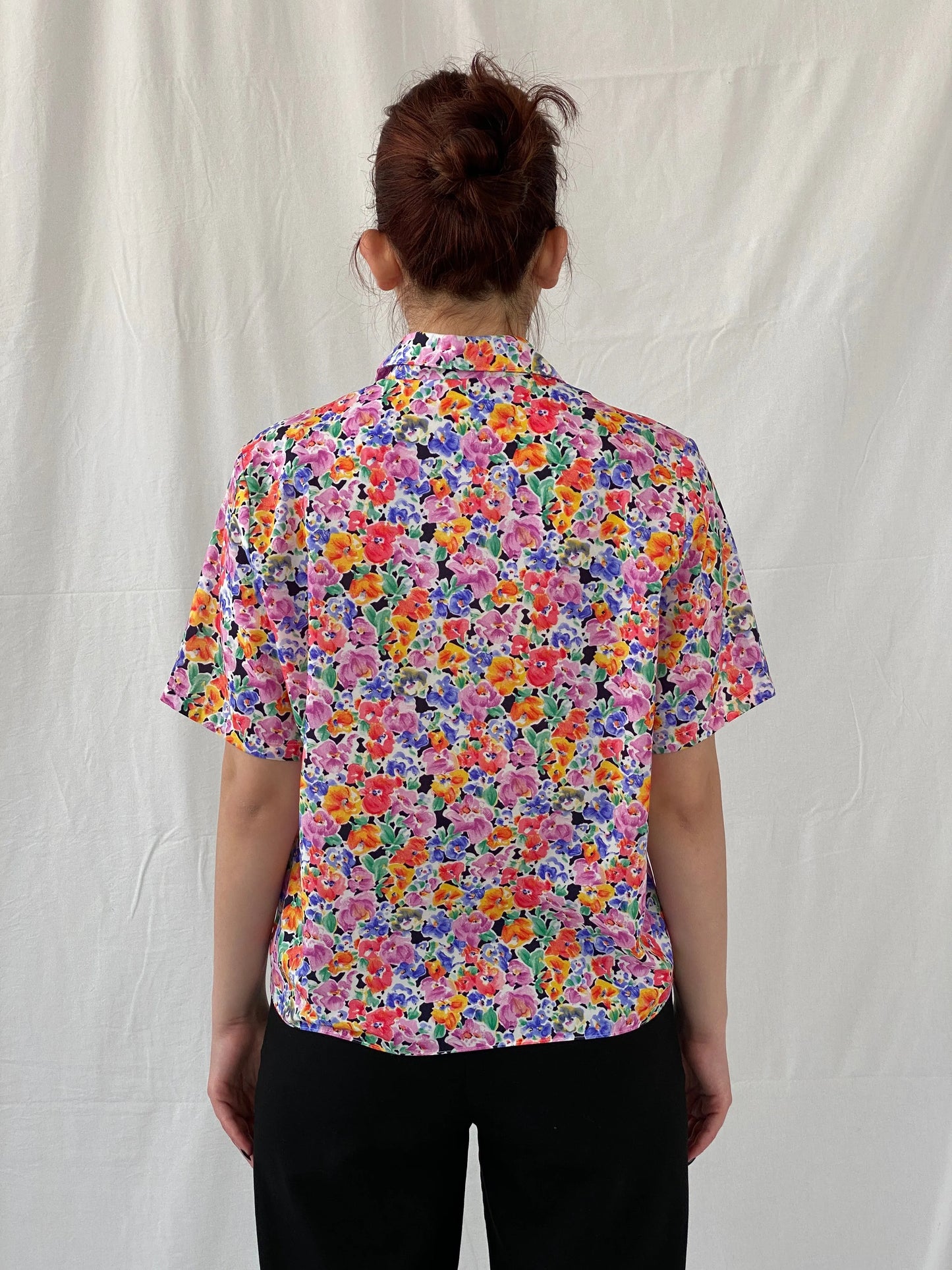 Vintage Handmade Women’s Floral Half Sleeve Button Up Shirt - M - Balagan Vintage Half Sleeve Shirt 00s, Ayah, floral shirt, half sleeve shirt, shirt, women shirt