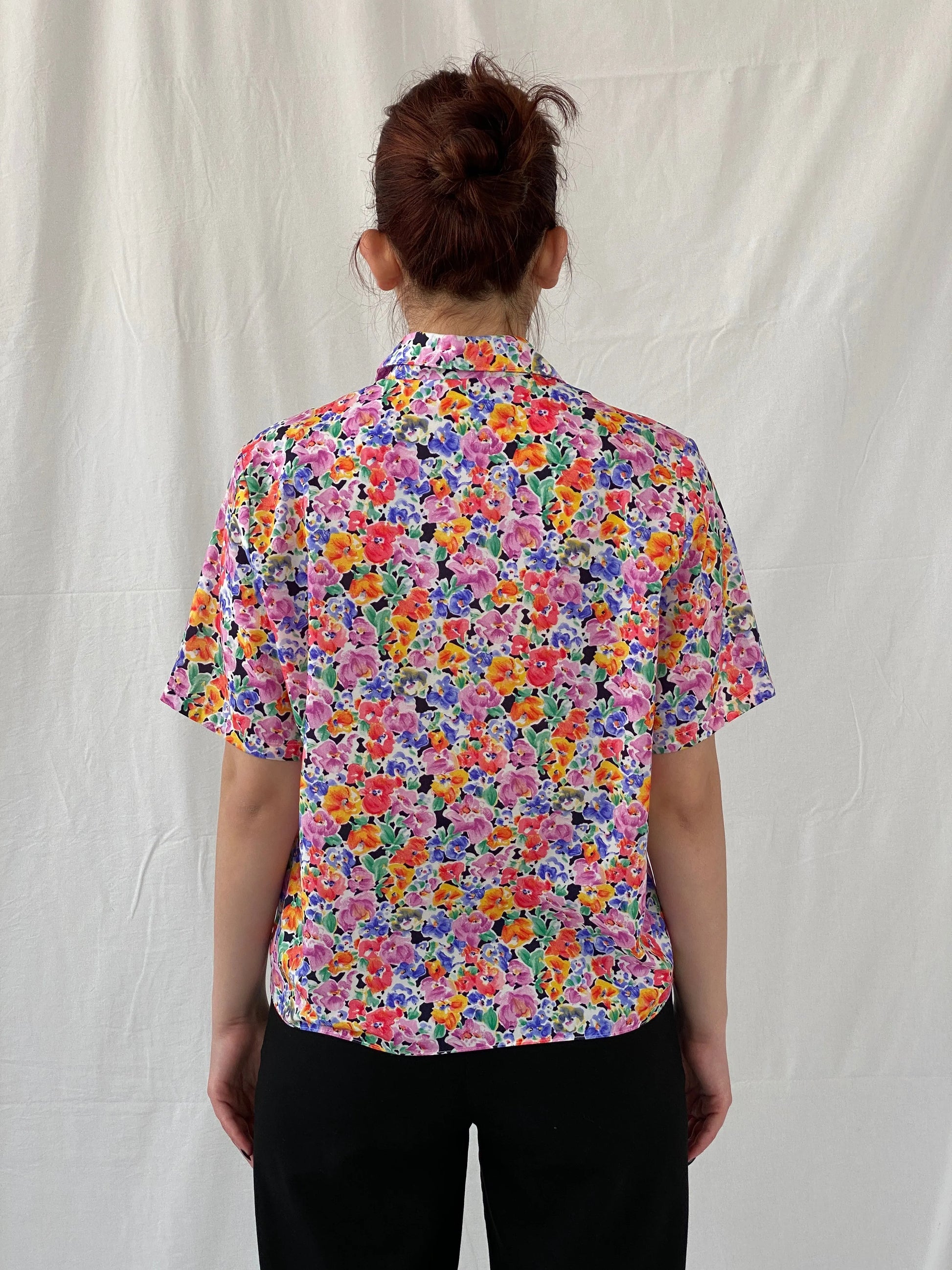 Vintage Handmade Women’s Floral Half Sleeve Button Up Shirt - M - Balagan Vintage Half Sleeve Shirt 00s, Ayah, floral shirt, half sleeve shirt, shirt, women shirt