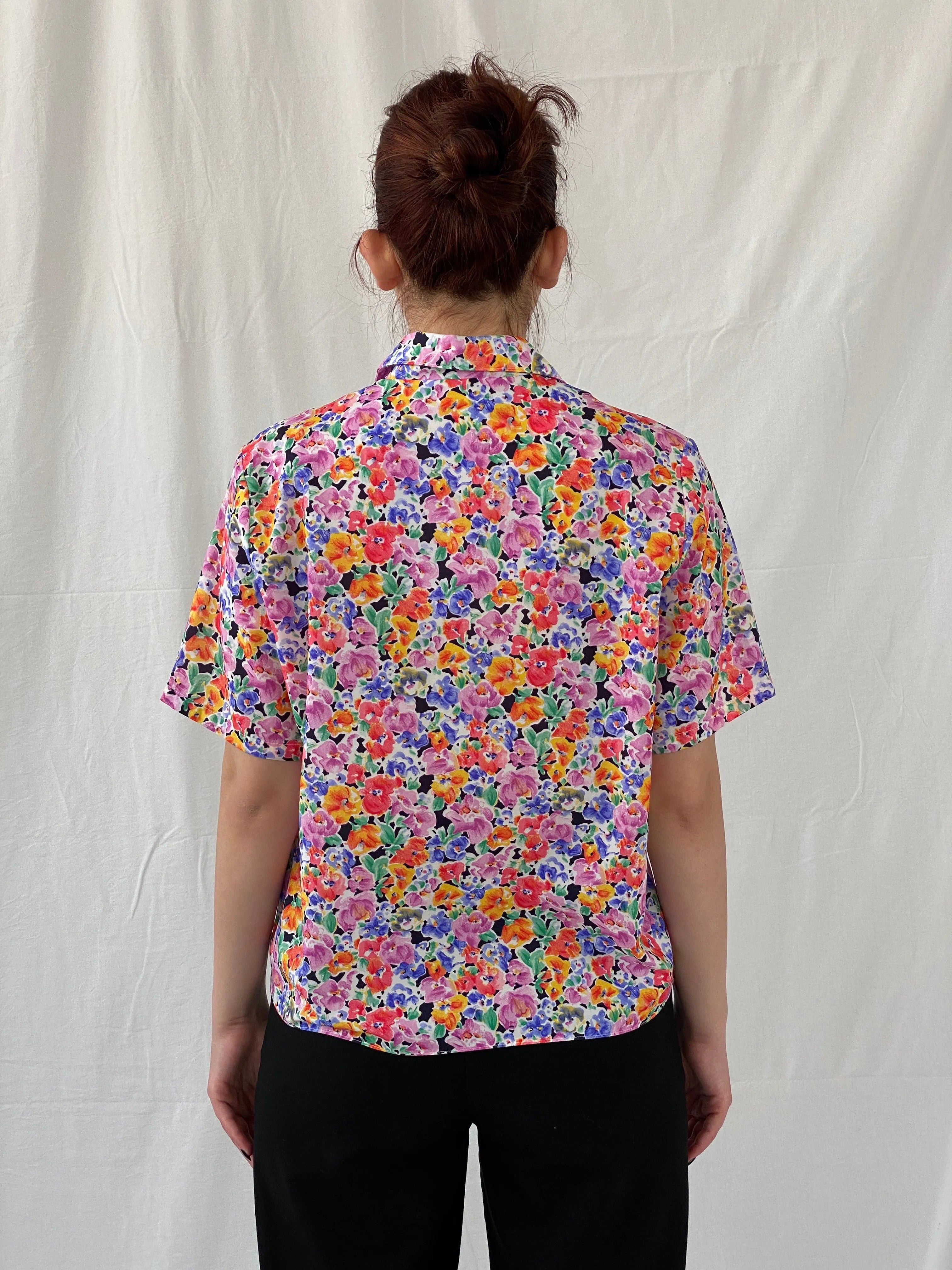 Vintage Handmade Women’s Floral Half Sleeve Button Up Shirt - M - Balagan Vintage Half Sleeve Shirt 00s, Ayah, floral shirt, half sleeve shirt, shirt, women shirt