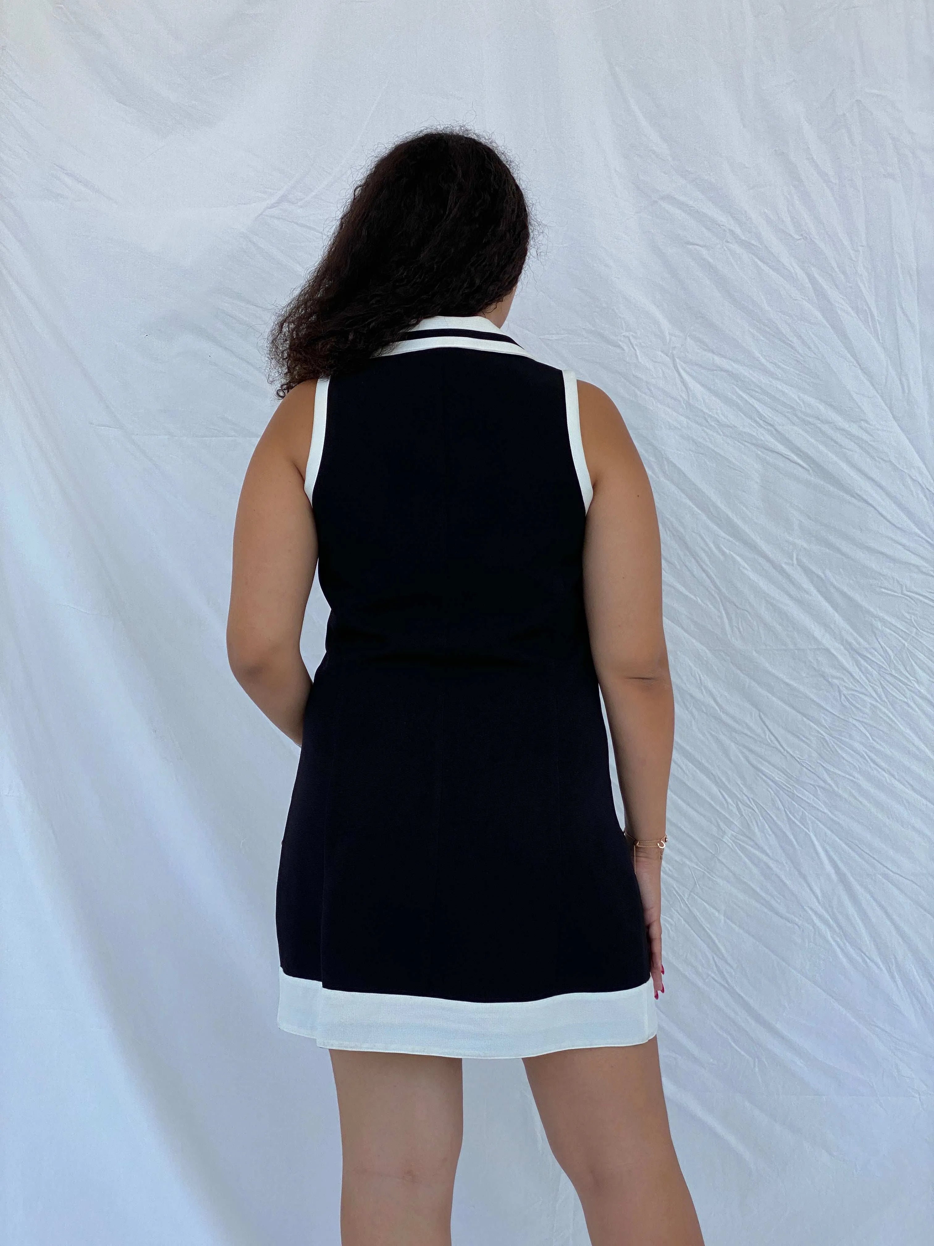 Vintage Handmade Zip-Up Tennis Style Black Midi Dress with White Collar - L - Balagan Vintage Midi Dress 00s, 90s, 90s dress, Deals, Dina, handmade, midi dress