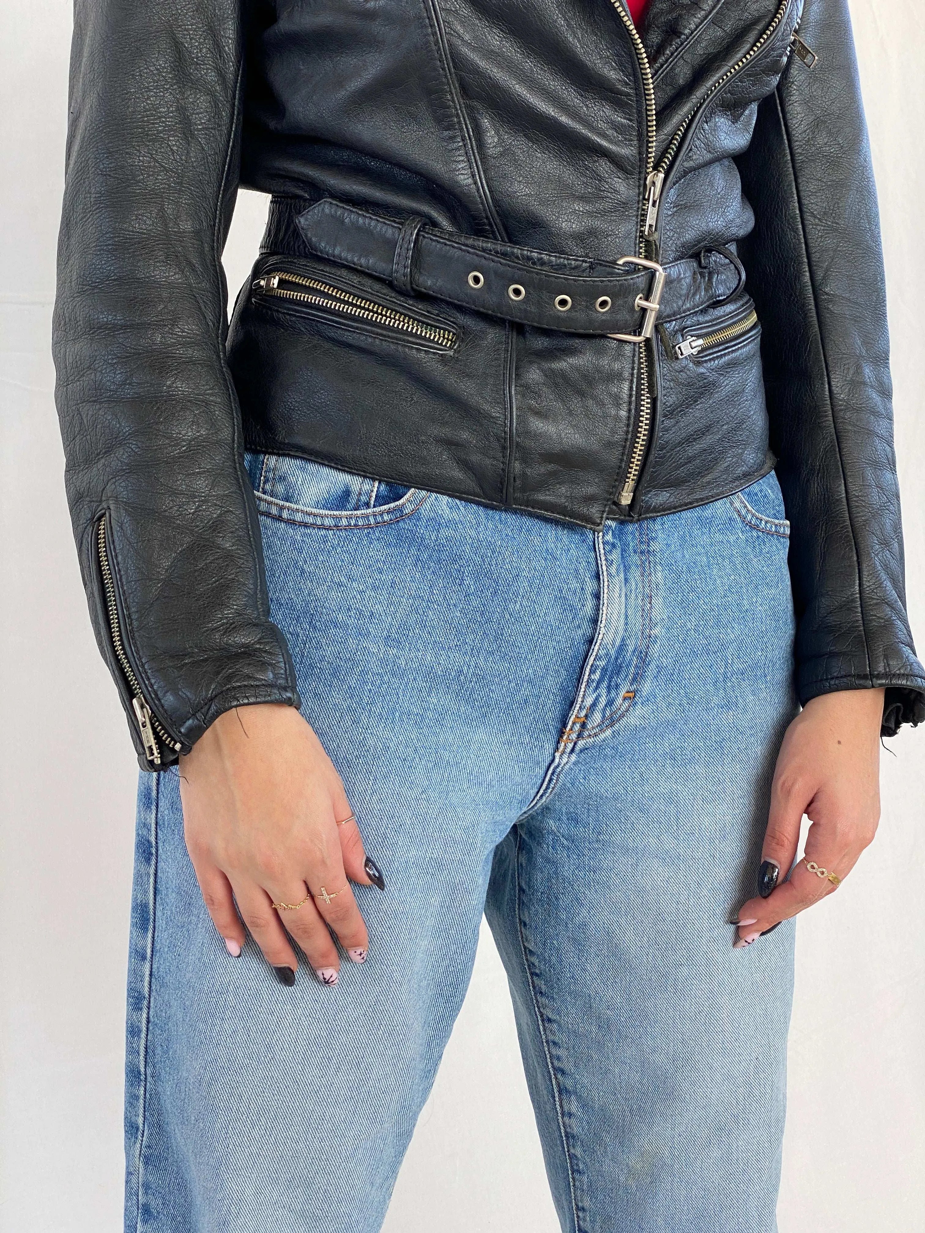Vintage Heavy Genuine Leather Bikers Jacket - Balagan Vintage Leather Jacket 90s, black leather, Coats&Jackets, genuine leather, genuine leather jacket, Juana, Women's Leather Jackets