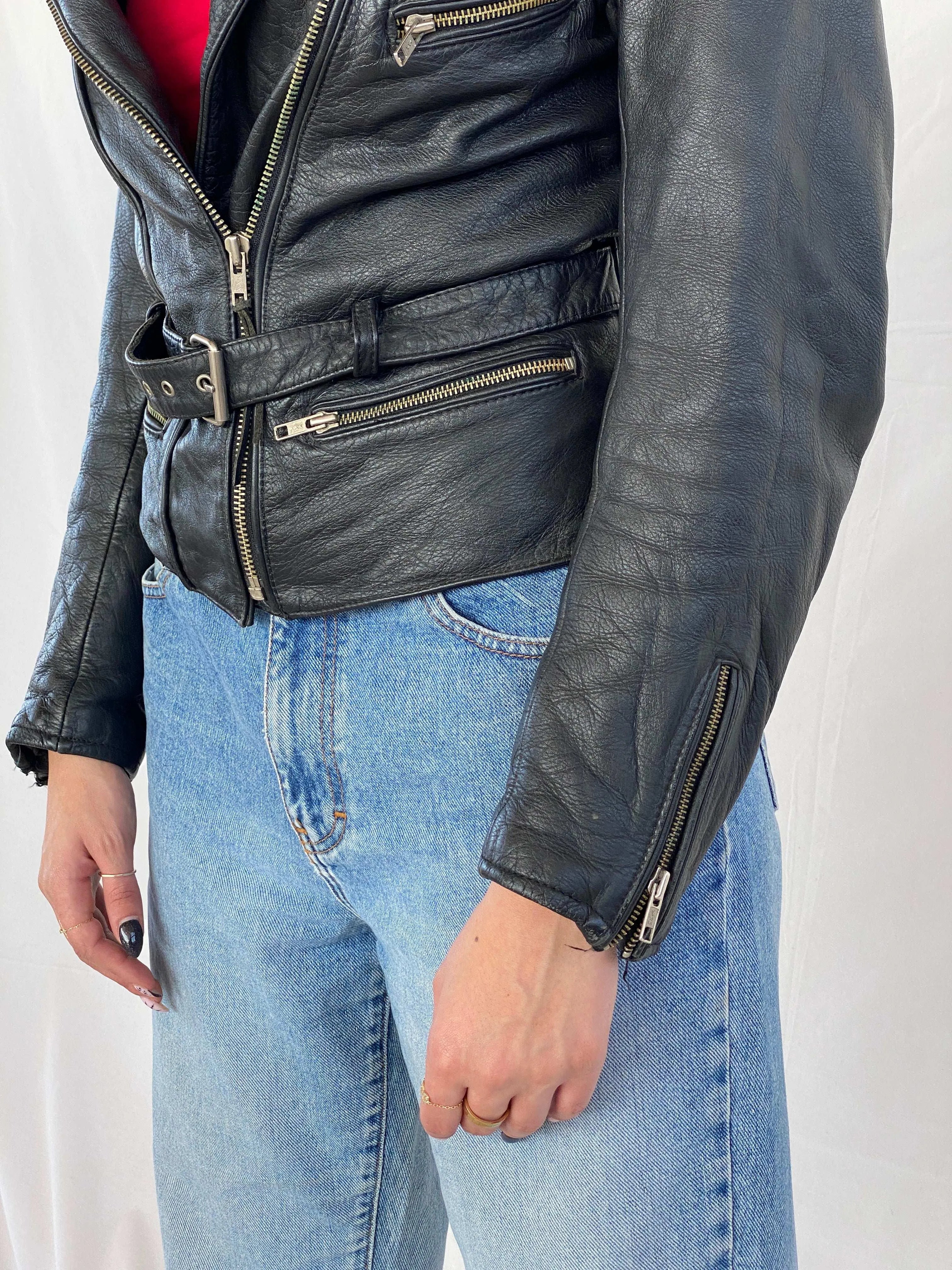Vintage Heavy Genuine Leather Bikers Jacket - Balagan Vintage Leather Jacket 90s, black leather, Coats&Jackets, genuine leather, genuine leather jacket, Juana, Women's Leather Jackets