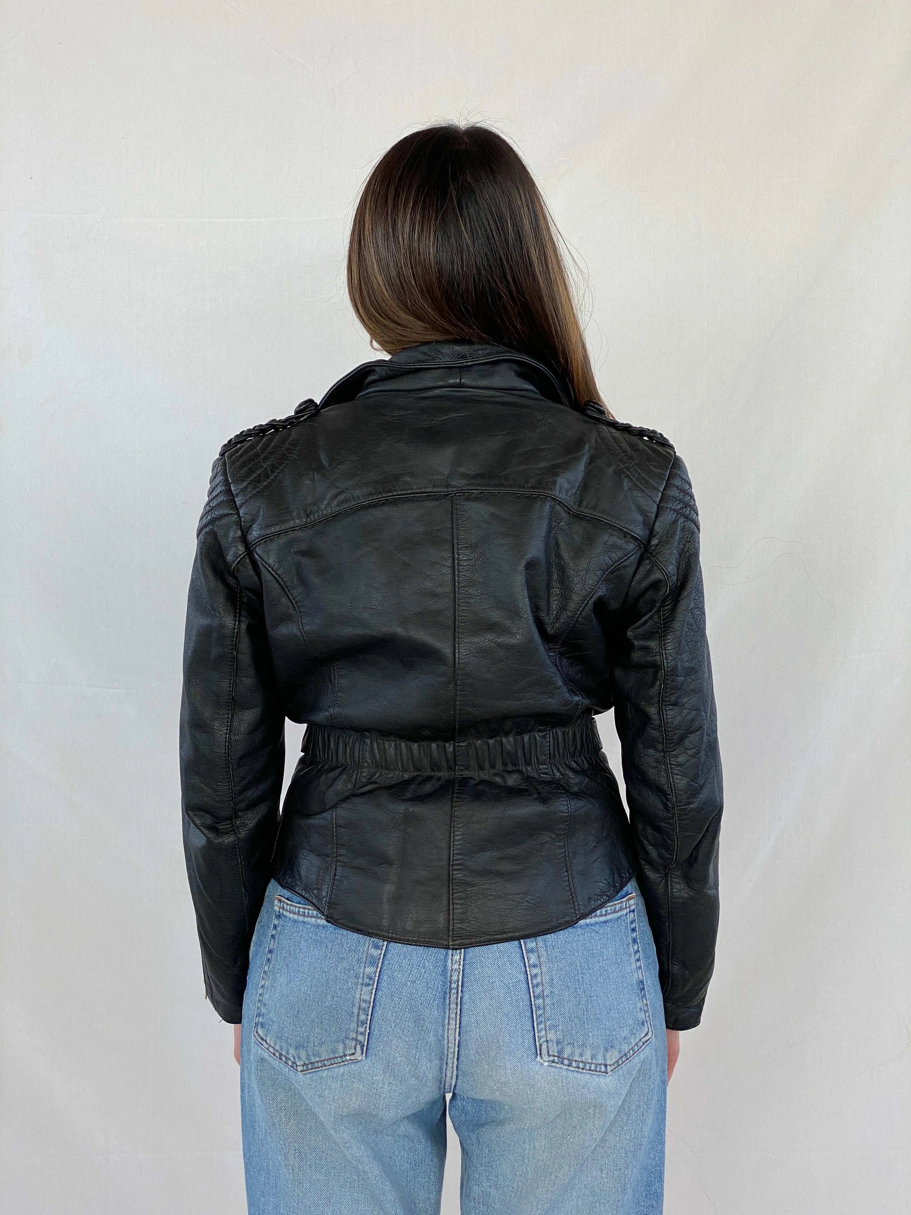 Vintage Heavy Genuine Leather Bikers Jacket - Balagan Vintage Leather Jacket 90s, black leather, Coats&Jackets, genuine leather, genuine leather jacket, Juana, Women's Leather Jackets