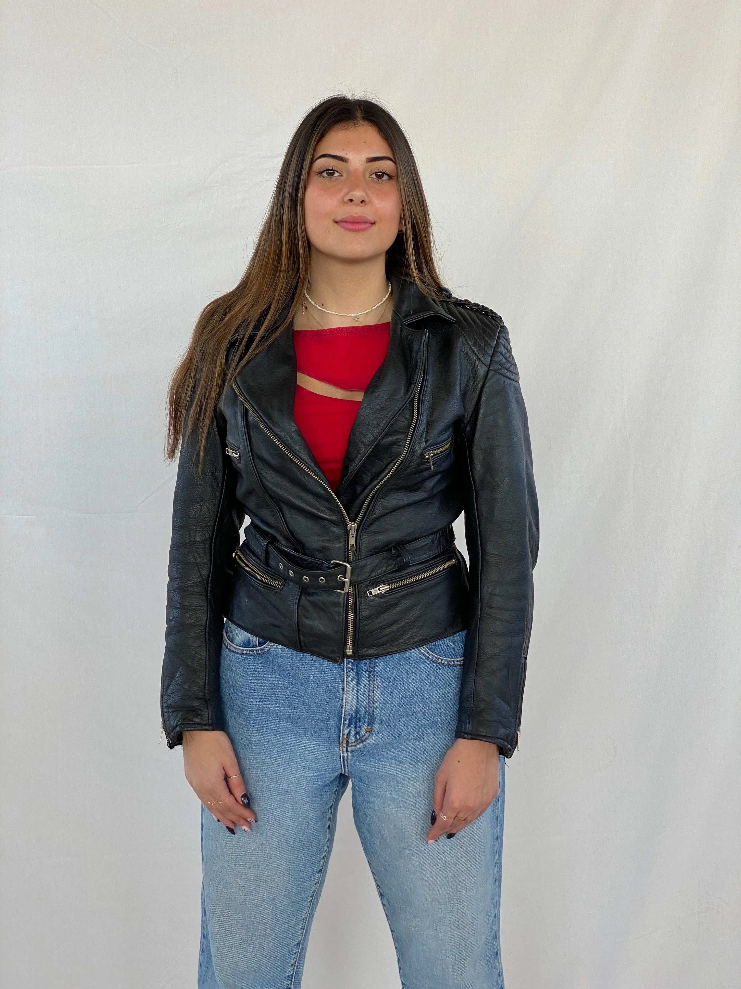 Vintage Heavy Genuine Leather Bikers Jacket - Balagan Vintage Leather Jacket 90s, black leather, Coats&Jackets, genuine leather, genuine leather jacket, Juana, Women's Leather Jackets
