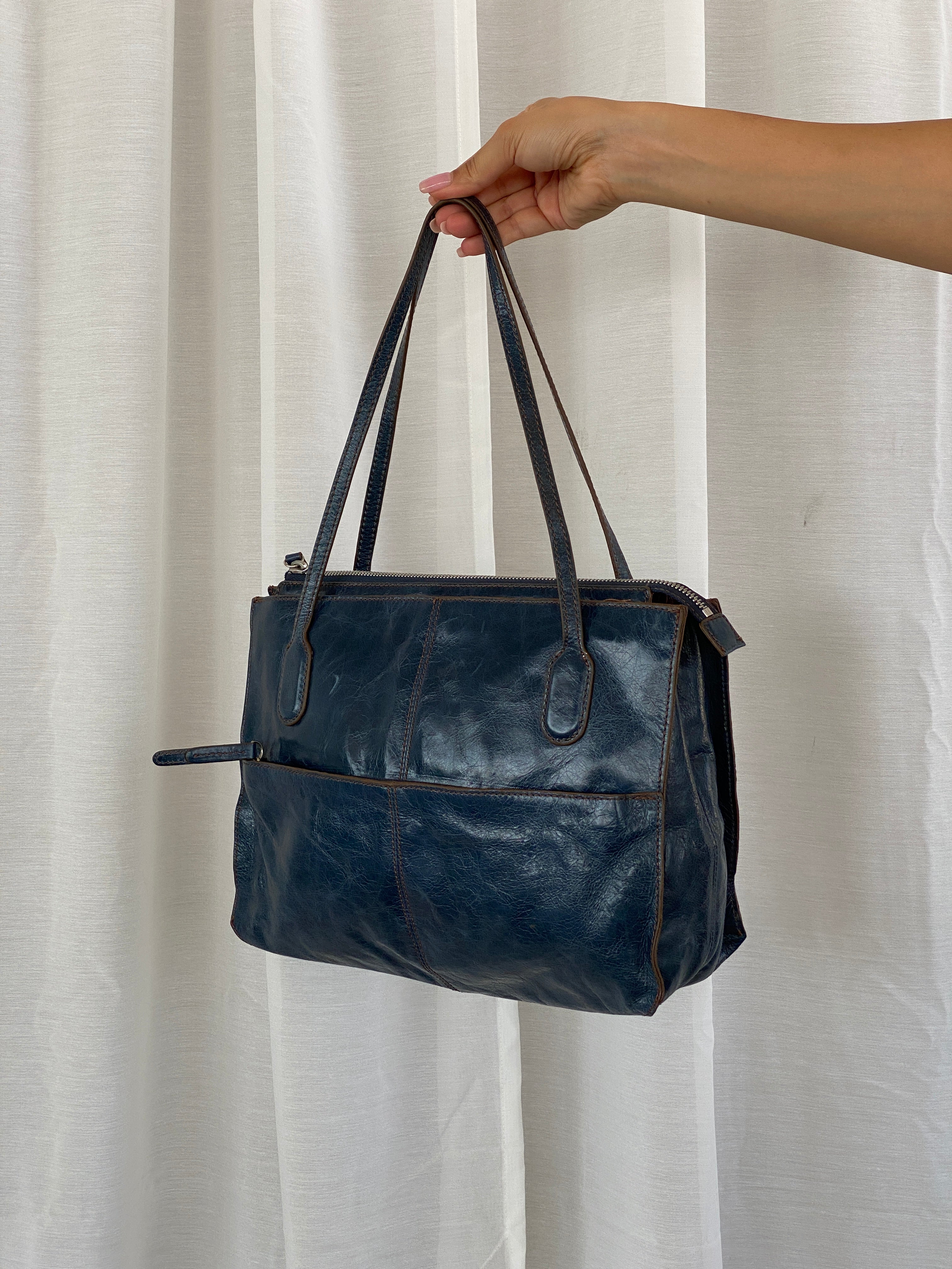 Vintage Hobo The Original Friar Genuine Leather Navy Shoulder Bag - Balagan Vintage Handbags 00s, 90s, bag, genuine leather, NEW IN, shoulder bag, Y2K