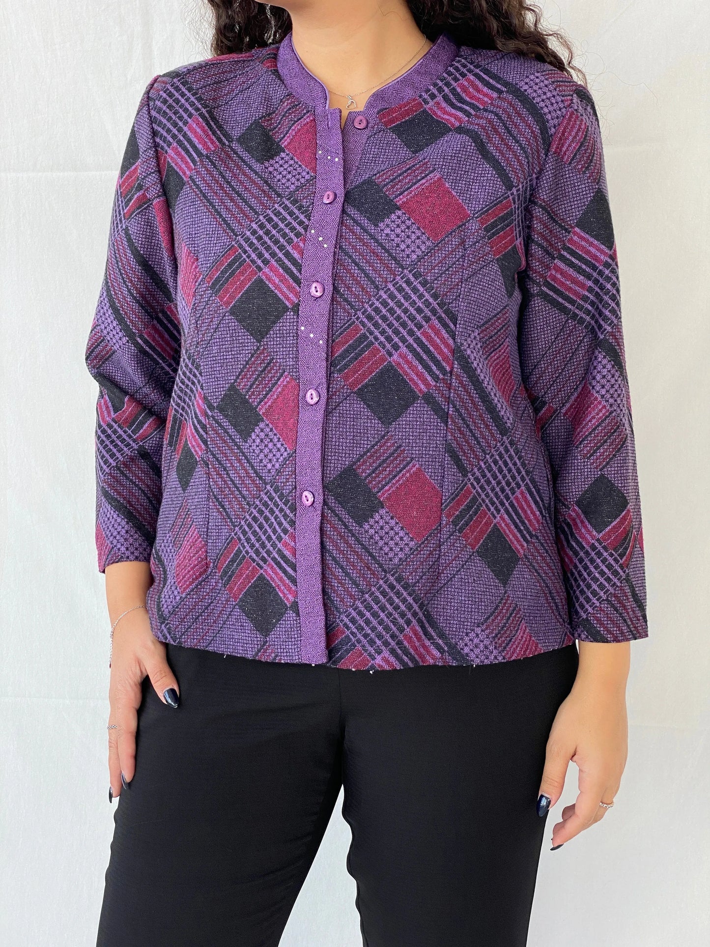 Vintage Ing Ming Purple Crew Neck Cardigan - XL - Balagan Vintage Cardigan 00s, 90s, cardigan, Dina