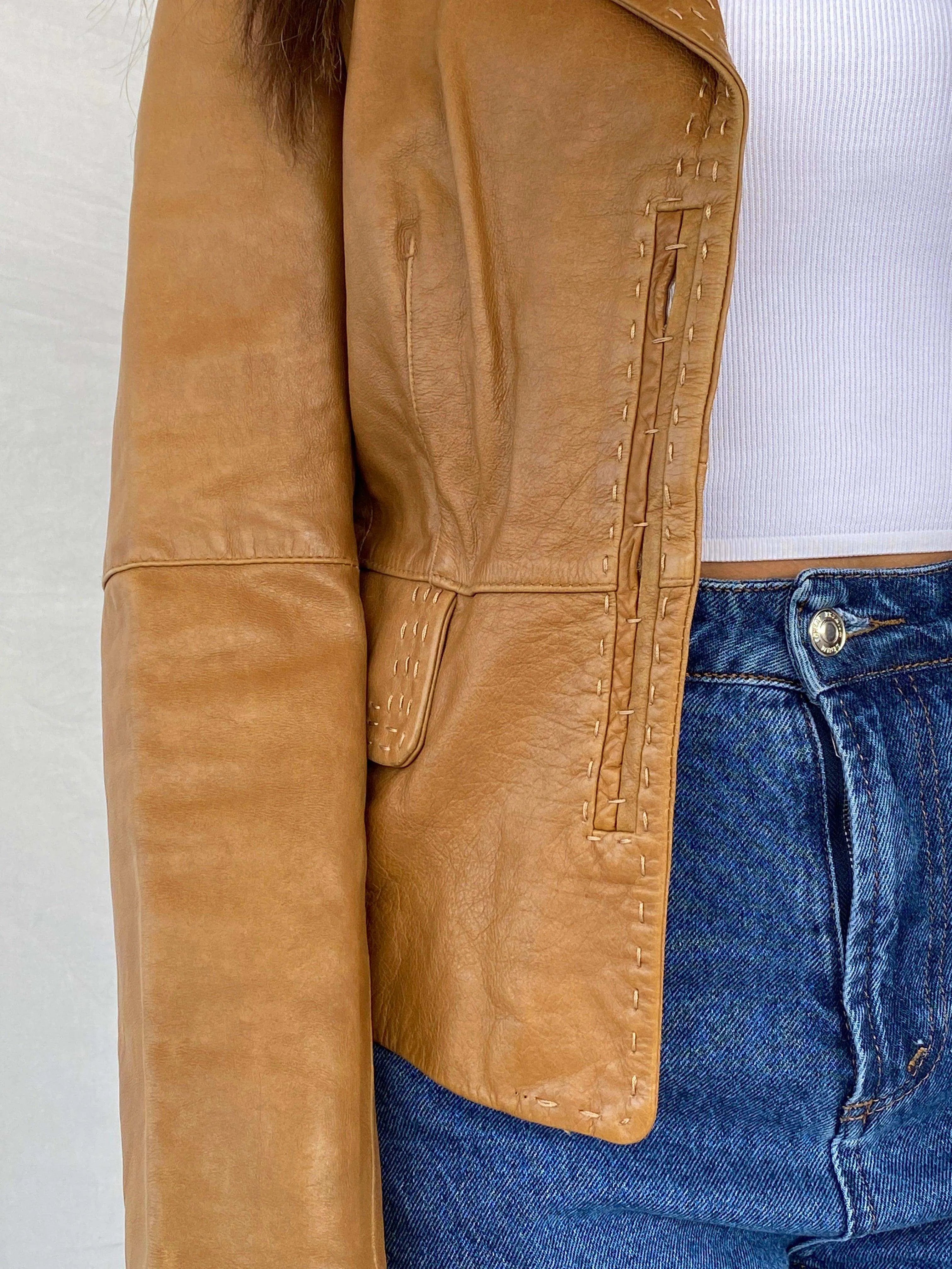 Vintage Intrend Genuine Leather Blazer - Balagan Vintage Leather Blazer 00s, 90s, Coats&Jackets, genuine leather, genuine leather jacket, Rama, Women's Blazers, Women's Leather Jackets