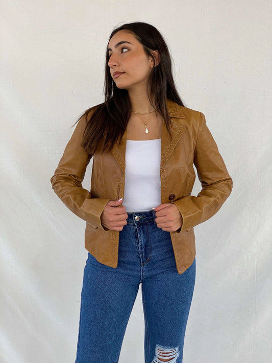 Vintage Intrend Genuine Leather Blazer - Balagan Vintage Leather Blazer 00s, 90s, Coats&Jackets, genuine leather, genuine leather jacket, Rama, Women's Blazers, Women's Leather Jackets