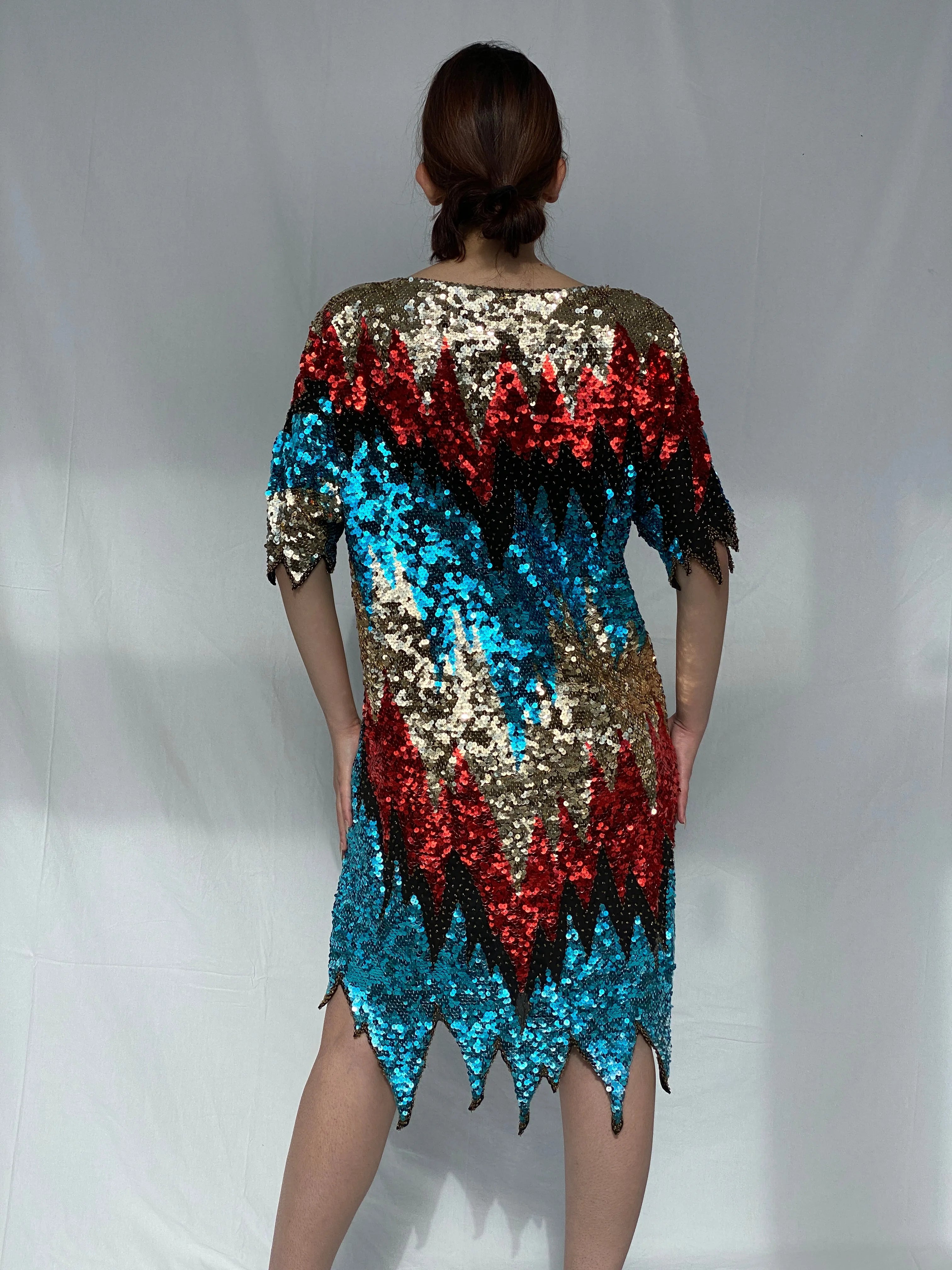Vintage Iris Zig Zag Sequin and Sheer Midi Party Dress - L - Balagan Vintage Midi Dress 00s dress, 90s, Ayah, midi dress