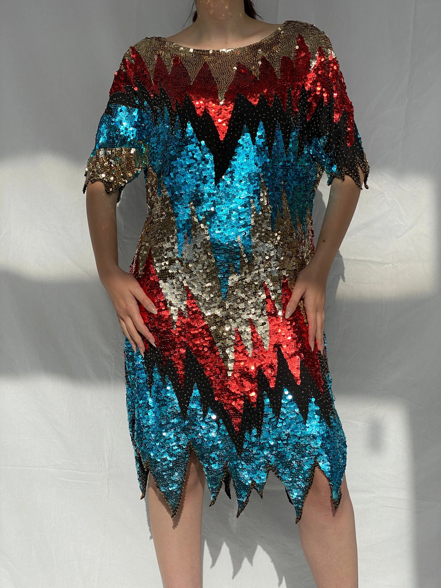 Vintage Iris Zig Zag Sequin and Sheer Midi Party Dress - L - Balagan Vintage Midi Dress 00s dress, 90s, Ayah, midi dress