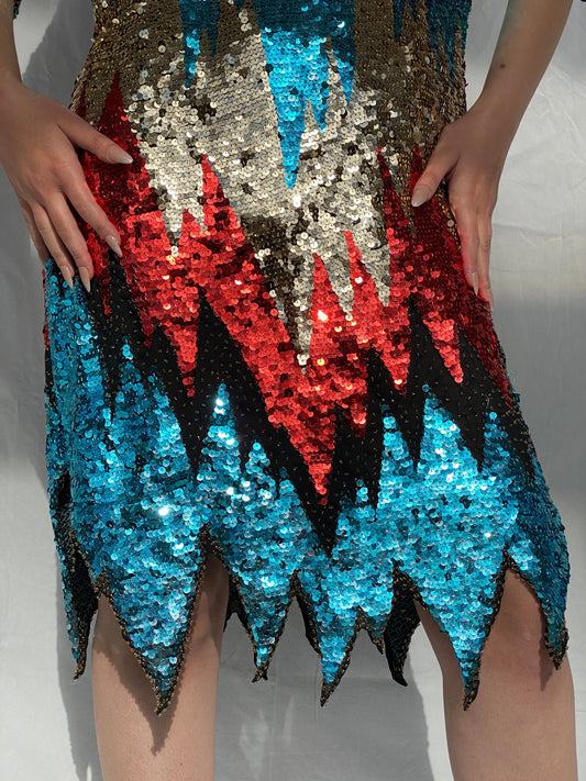 Vintage Iris Zig Zag Sequin and Sheer Midi Party Dress - L - Balagan Vintage Midi Dress 00s dress, 90s, Ayah, midi dress