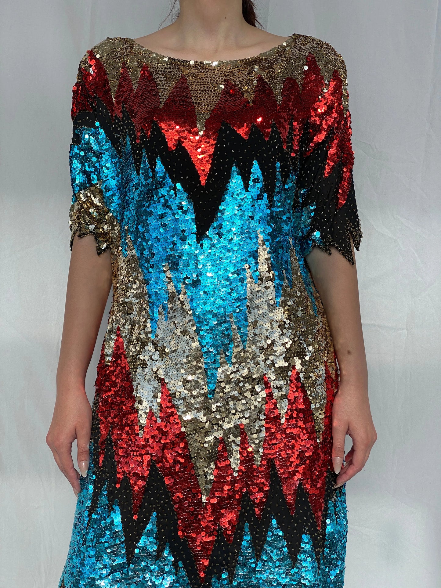 Vintage Iris Zig Zag Sequin and Sheer Midi Party Dress - L - Balagan Vintage Midi Dress 00s dress, 90s, Ayah, midi dress