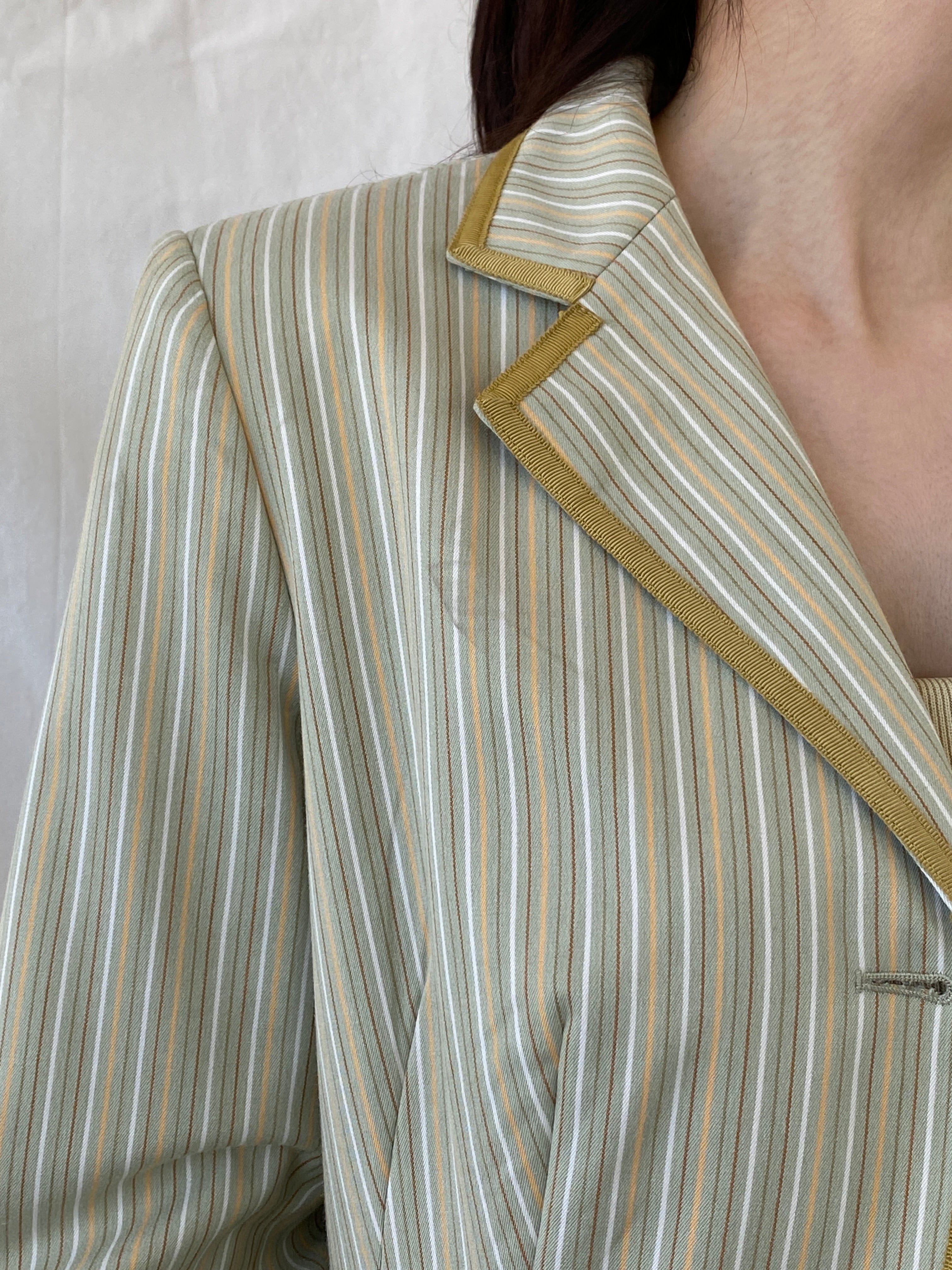 Vintage Isabel & Nina Green Striped Floral Buttons Blazer - XL - Balagan Vintage Blazer 00s, Ayah, blazer, Coats&Jackets, consignment, denim, full sleeve blazer, Tasnim, winter, Women's Blazers
