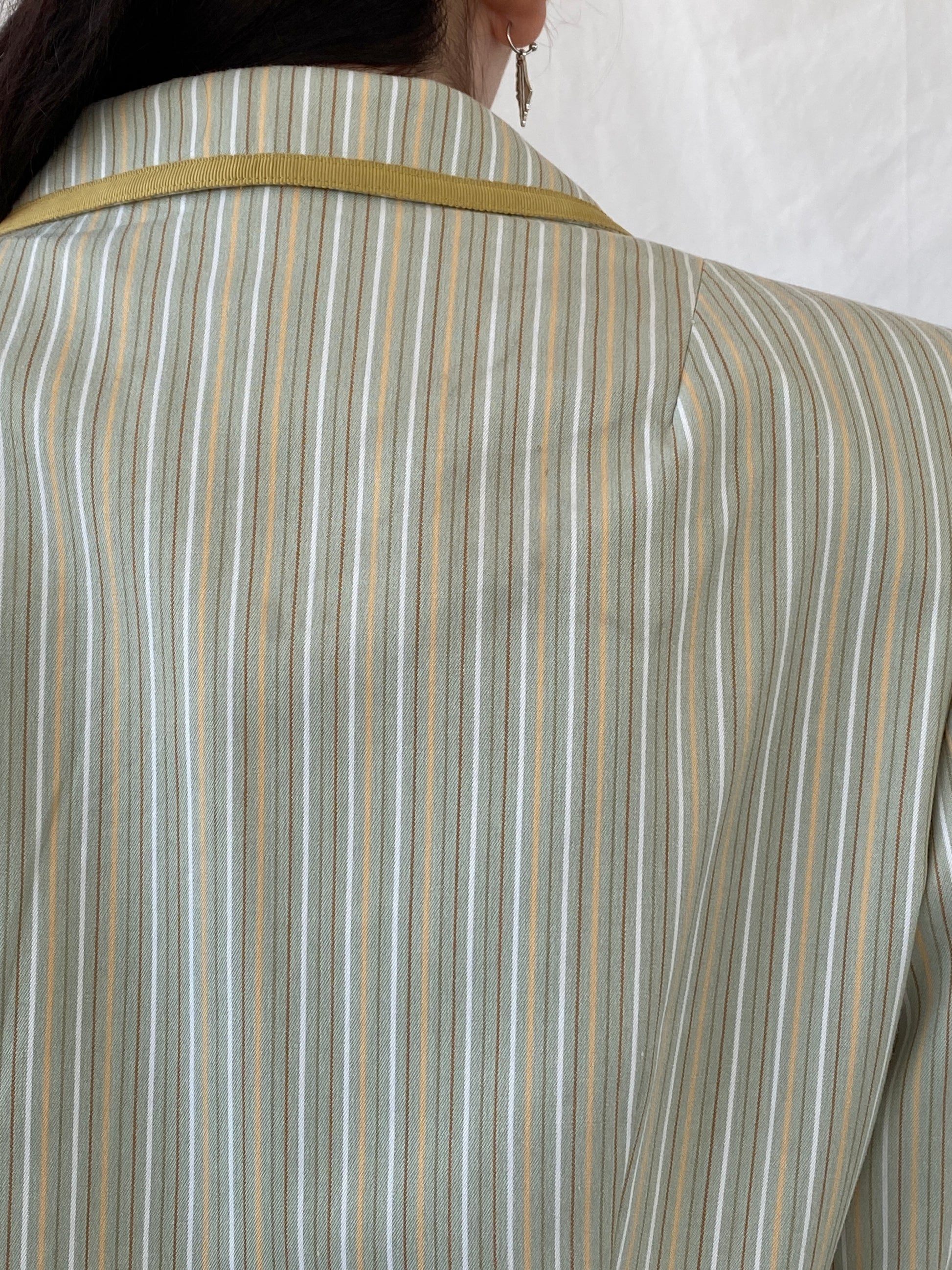 Vintage Isabel & Nina Green Striped Floral Buttons Blazer - XL - Balagan Vintage Blazer 00s, Ayah, blazer, Coats&Jackets, consignment, denim, full sleeve blazer, Tasnim, winter, Women's Blazers