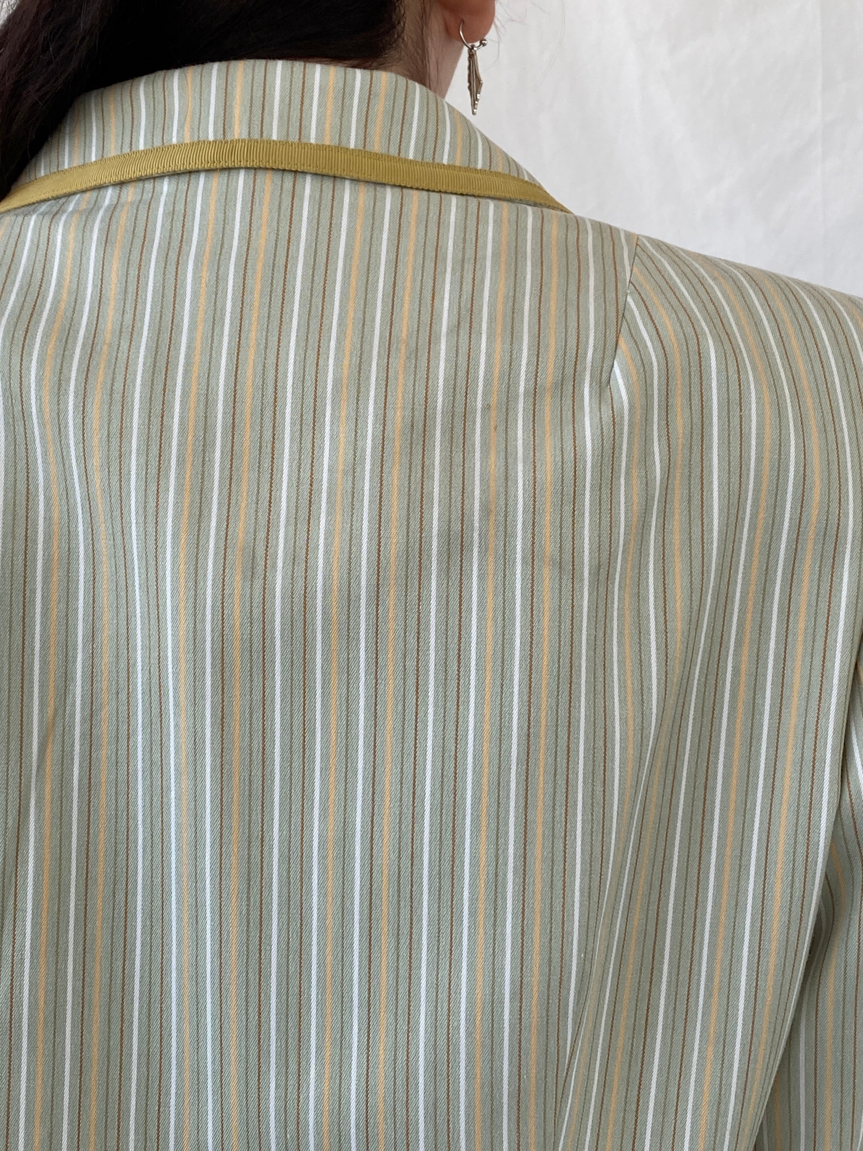 Vintage Isabel & Nina Green Striped Floral Buttons Blazer - XL - Balagan Vintage Blazer 00s, Ayah, blazer, Coats&Jackets, consignment, denim, full sleeve blazer, Tasnim, winter, Women's Blazers