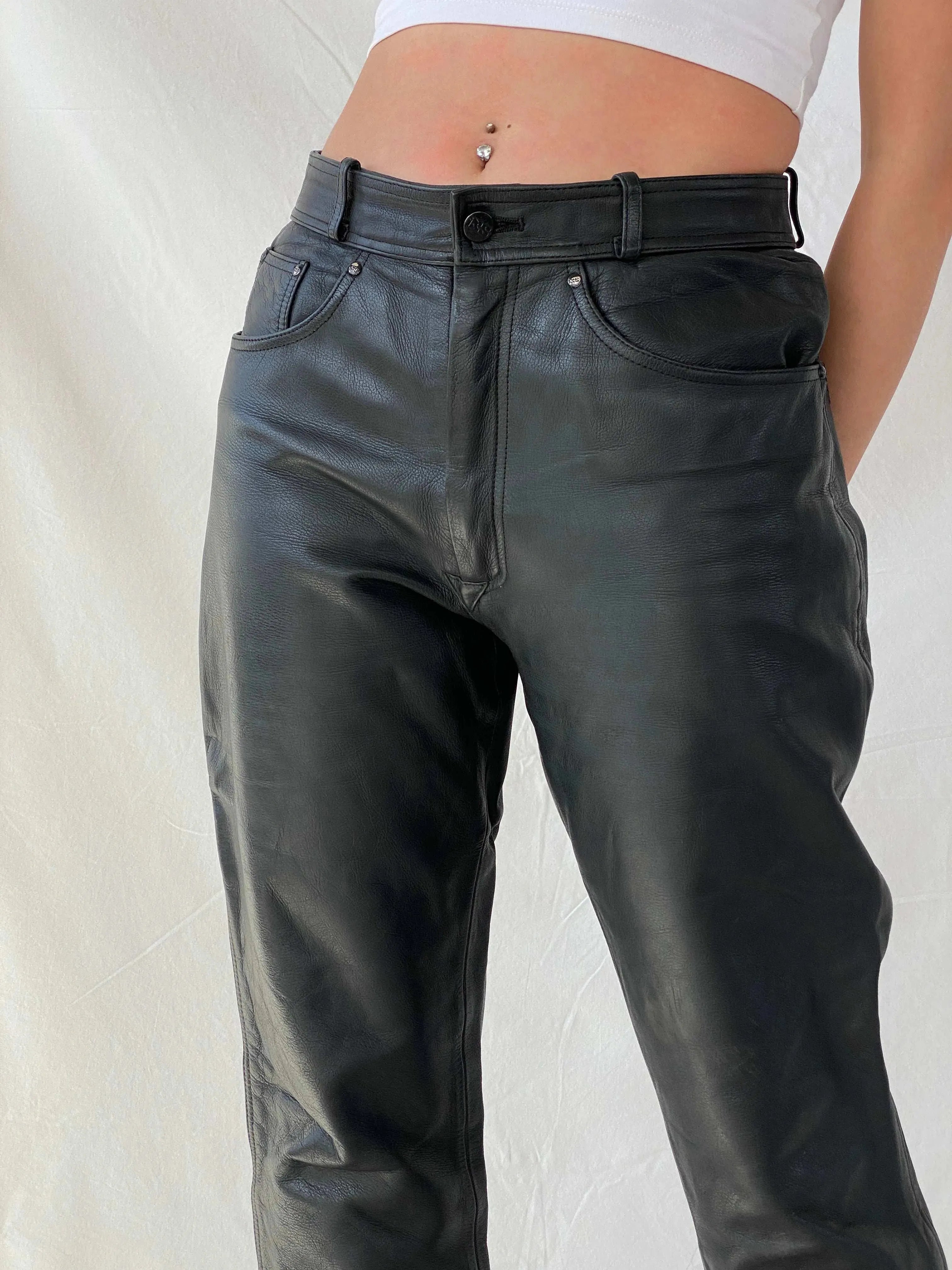 Vintage IXS Black Genuine Leather Motorcycle Pants - L - Balagan Vintage Pants genuine leather, leather, Mira, pants, women pants