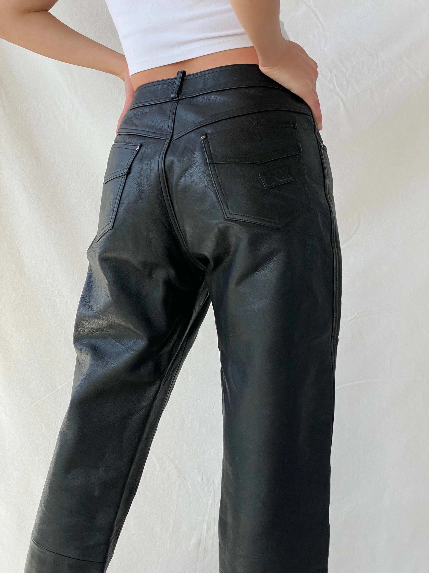Vintage IXS Black Genuine Leather Motorcycle Pants - L - Balagan Vintage Pants genuine leather, leather, Mira, pants, women pants