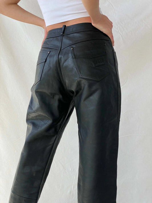 Vintage IXS Black Genuine Leather Motorcycle Pants - L - Balagan Vintage Pants genuine leather, leather, Mira, pants, women pants