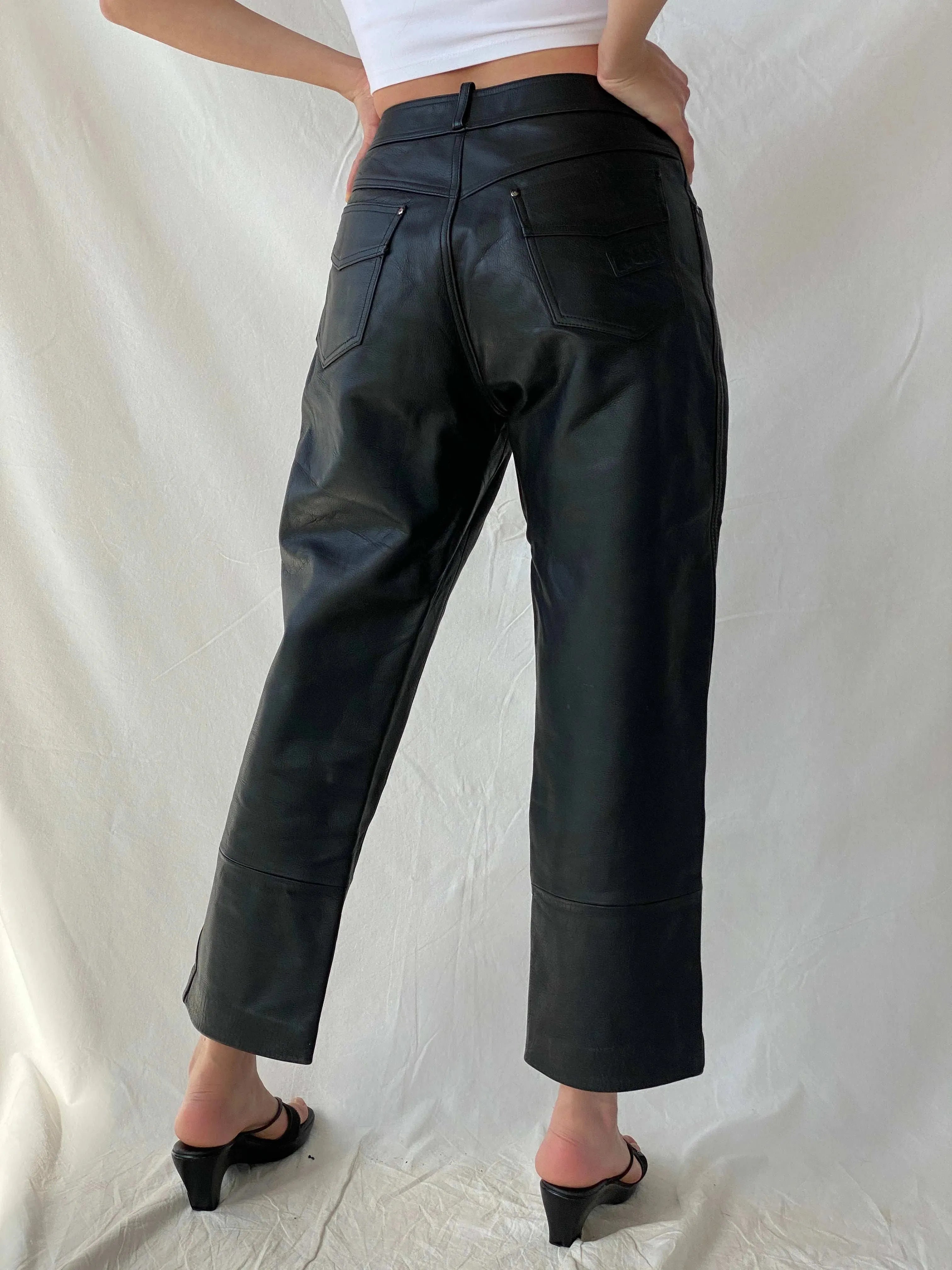 Vintage IXS Black Genuine Leather Motorcycle Pants - L - Balagan Vintage Pants genuine leather, leather, Mira, pants, women pants