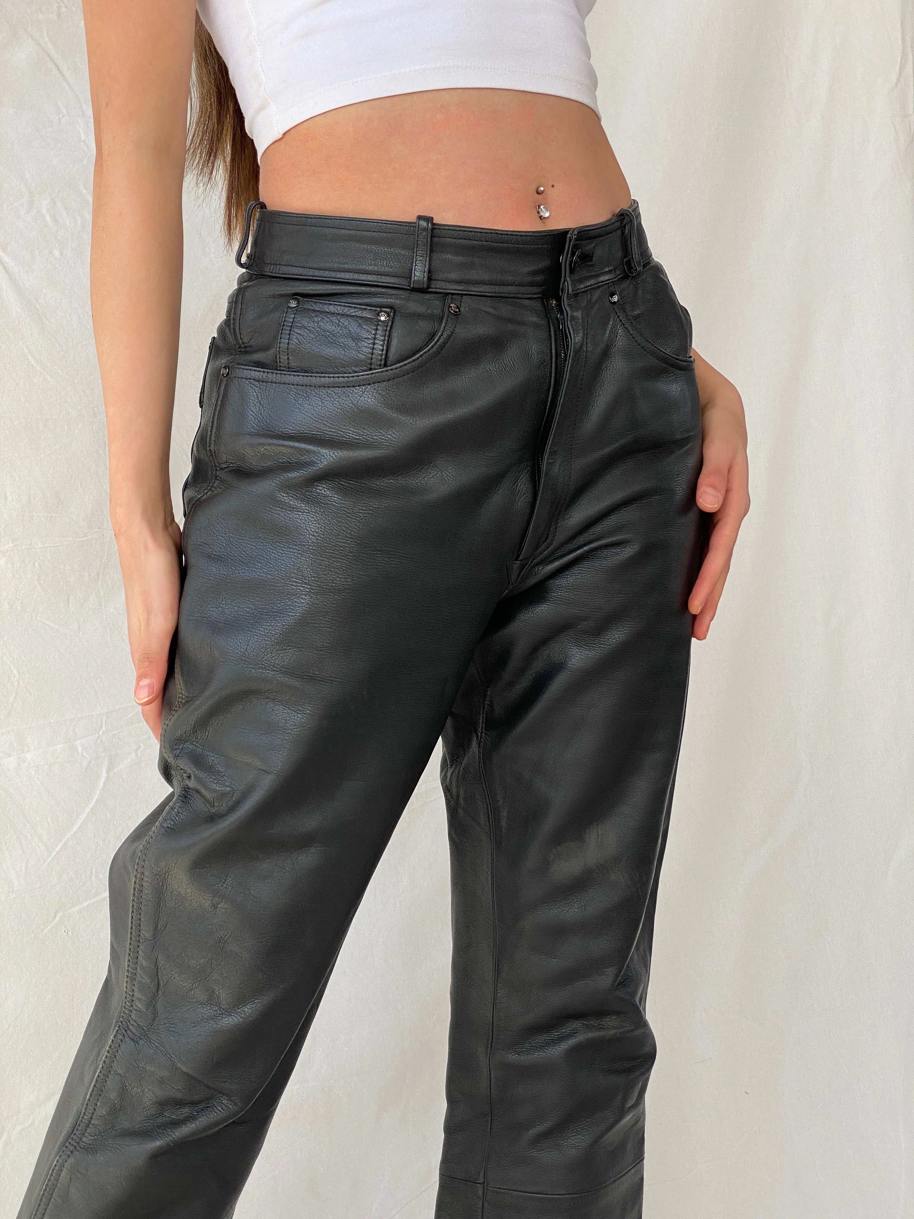 Vintage IXS Black Genuine Leather Motorcycle Pants - L - Balagan Vintage Pants genuine leather, leather, Mira, pants, women pants