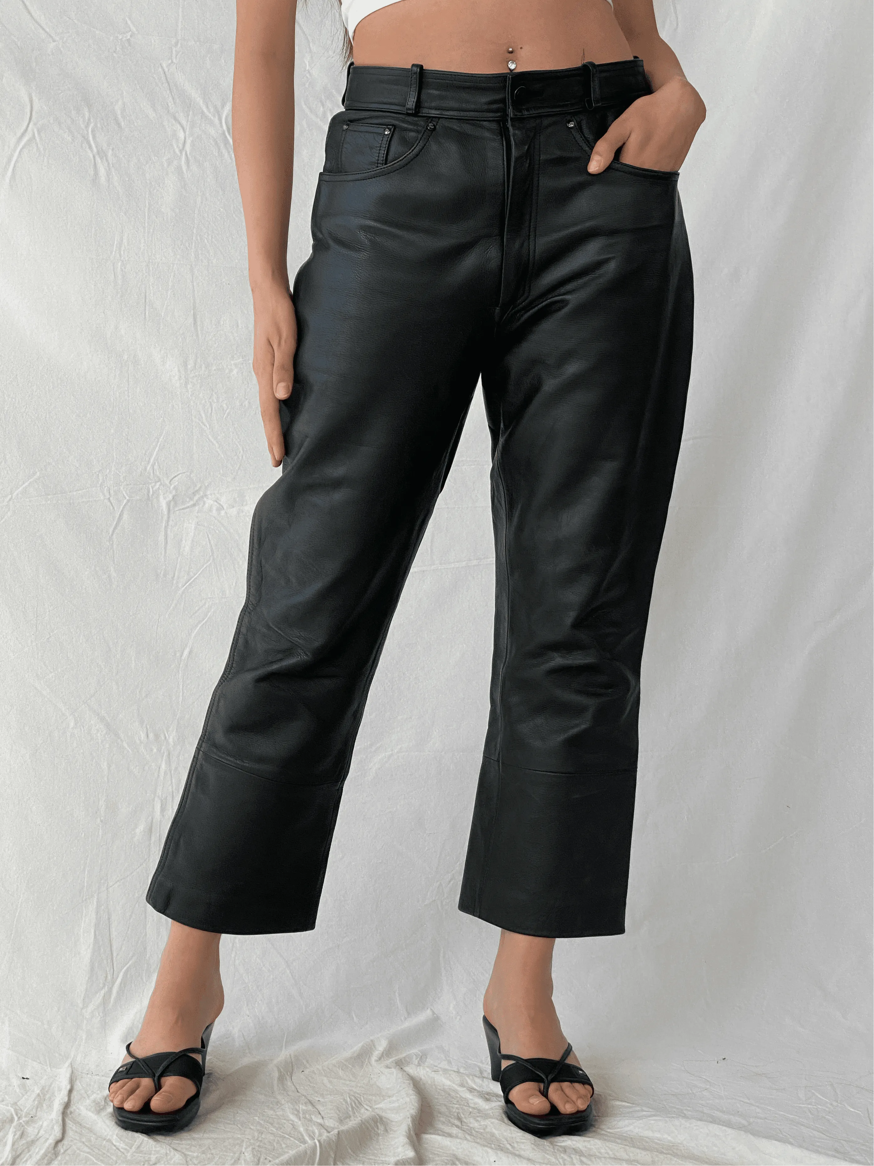 Vintage IXS Black Genuine Leather Motorcycle Pants - L - Balagan Vintage Pants genuine leather, leather, Mira, pants, women pants