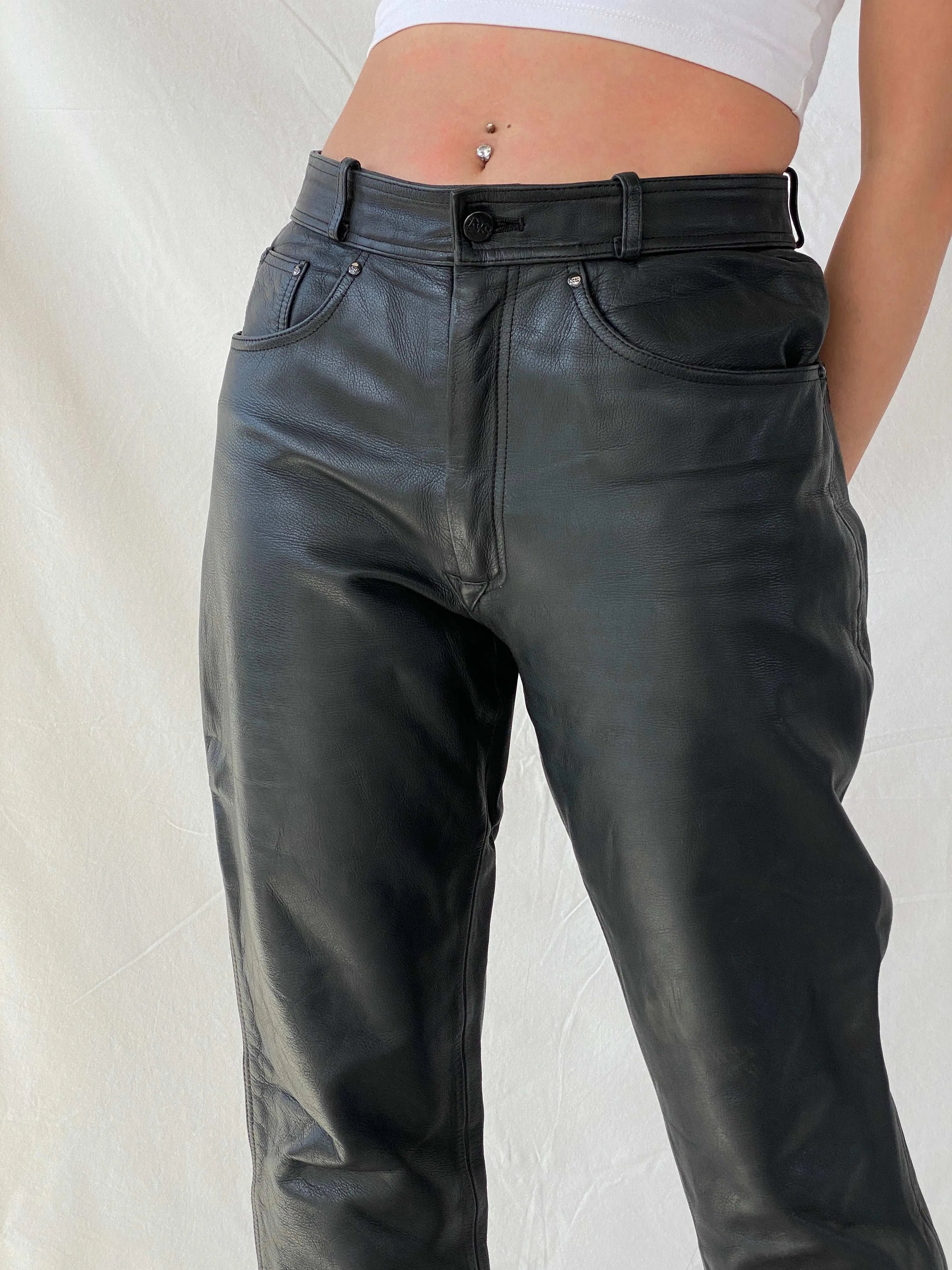 Vintage IXS Black Genuine Leather Motorcycle Pants - L - Balagan Vintage Pants genuine leather, leather, Mira, pants, women pants
