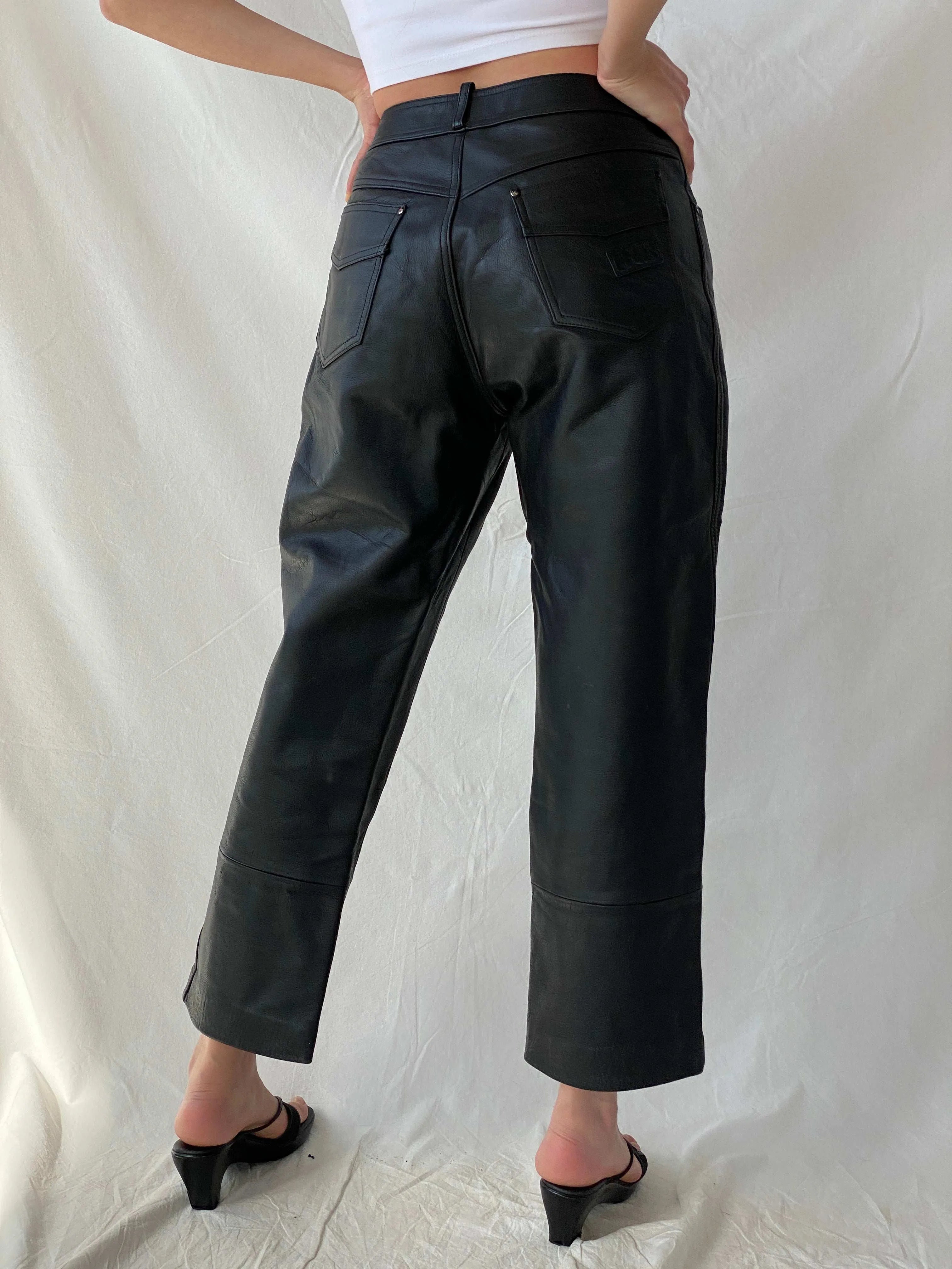 Vintage IXS Black Genuine Leather Motorcycle Pants - L - Balagan Vintage Pants genuine leather, leather, Mira, pants, women pants