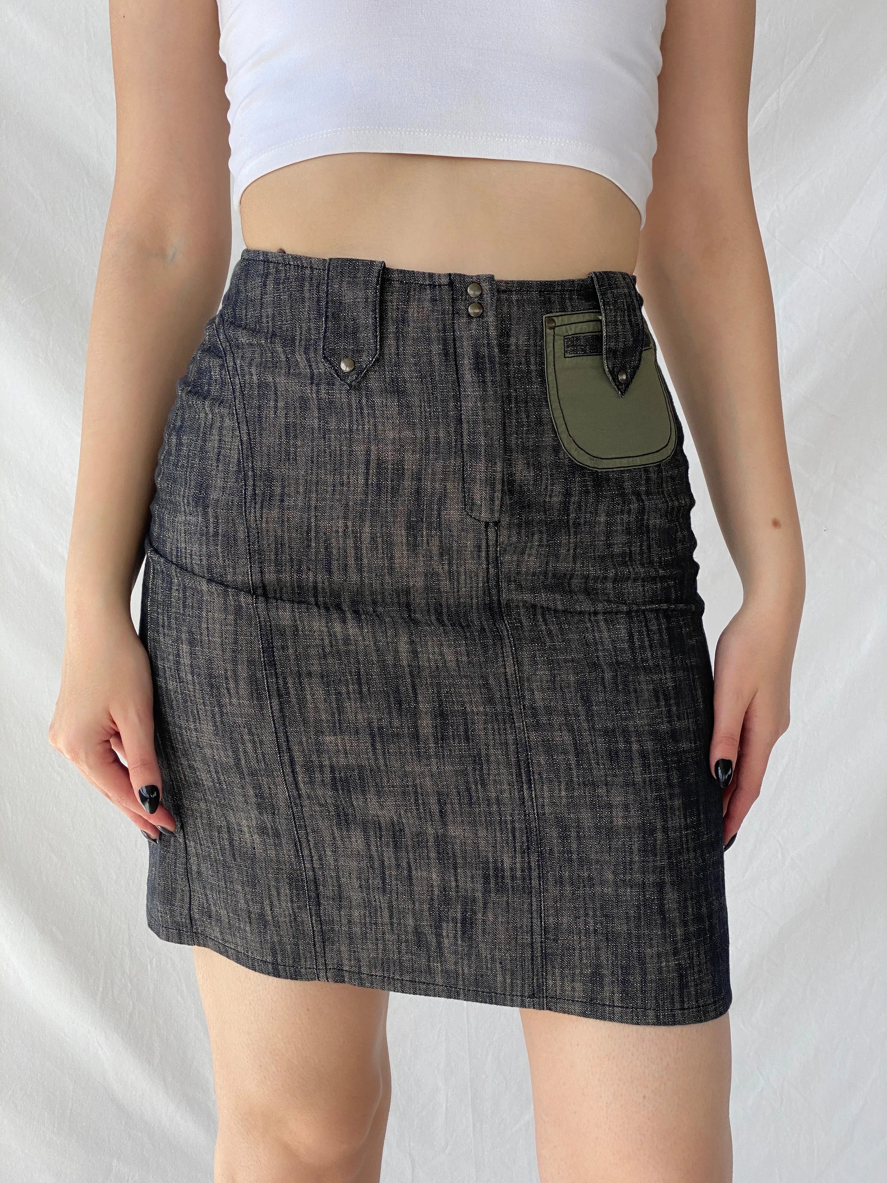 Vintage Jacqueline Riu Black Crystal-Cut Denim Mini Skirt - S - Balagan Vintage Mini Skirt Ayah, denim, denim skirt, mini skirt, winter