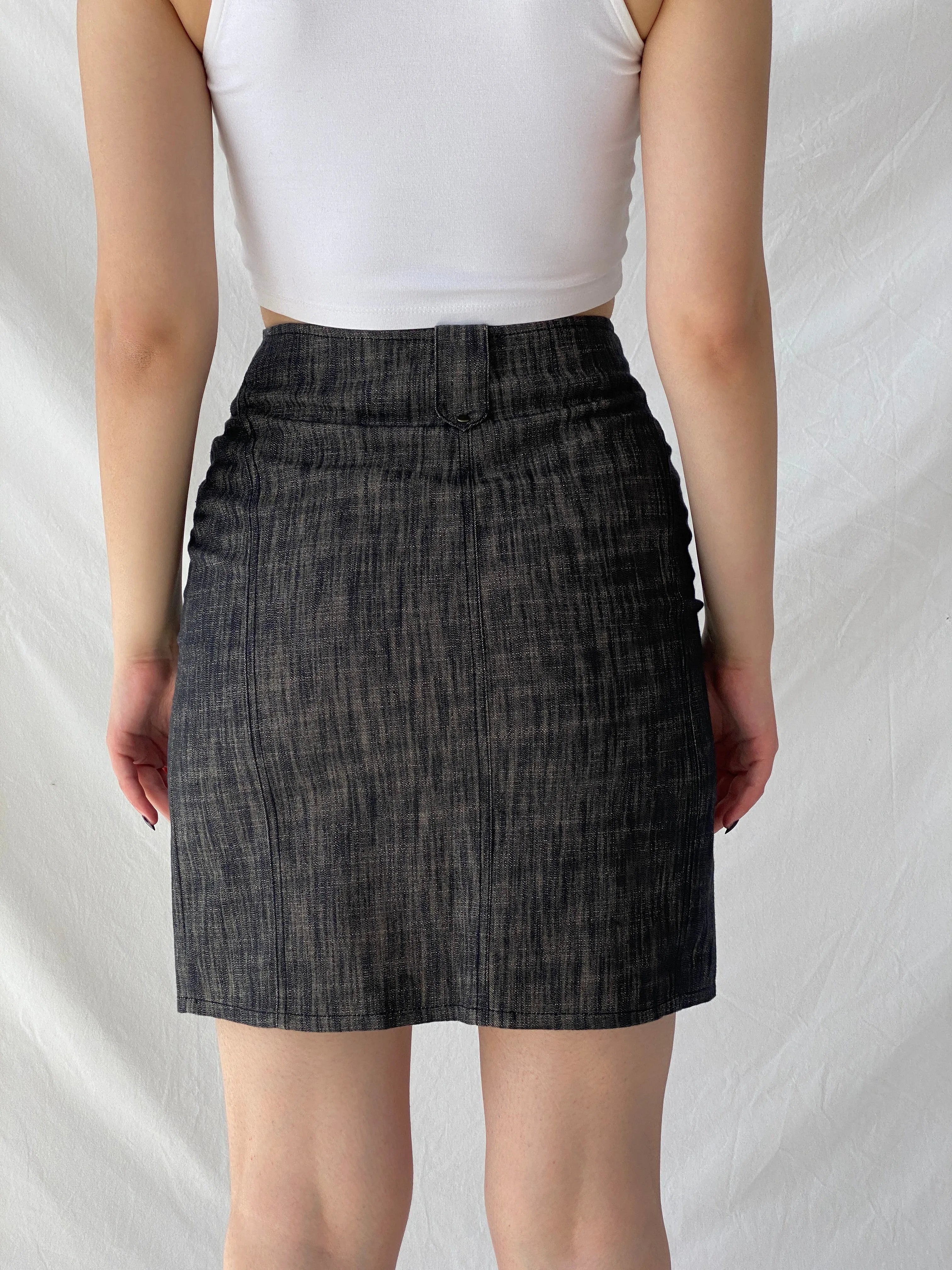 Vintage Jacqueline Riu Black Crystal-Cut Denim Mini Skirt - S - Balagan Vintage Mini Skirt Ayah, denim, denim skirt, mini skirt, winter