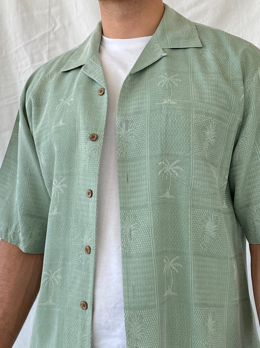 Vintage Jamaica Jaxx Mint Green Short Sleeve Button Up Men’s Hawaiian Silk Shirt - M - Balagan Vintage Half Sleeve Shirt 90s, half sleeve shirt, Hawaiian shirt, mens shirt, printed shirt, Ramez, silk, silk shirt