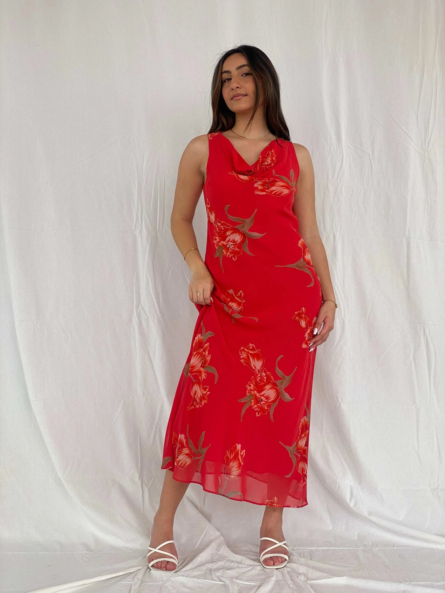 Vintage Jessica Howard Red Floral Maxi Dress Size M - Balagan Vintage Maxi Dress 90s, 90s dress, floral dress, maxi dress, Rama
