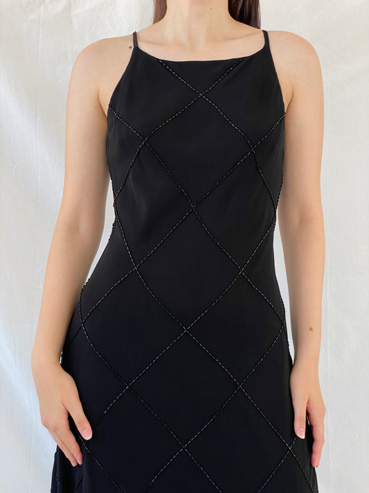 Vintage Jones New York Black Beaded Evening Gown 90s Formal Slip Dress - M - Balagan Vintage Maxi Dress 90s, Ayah, black dress, dress, gown, maxi dress, NEW IN, vintage dress, Wedding Guest