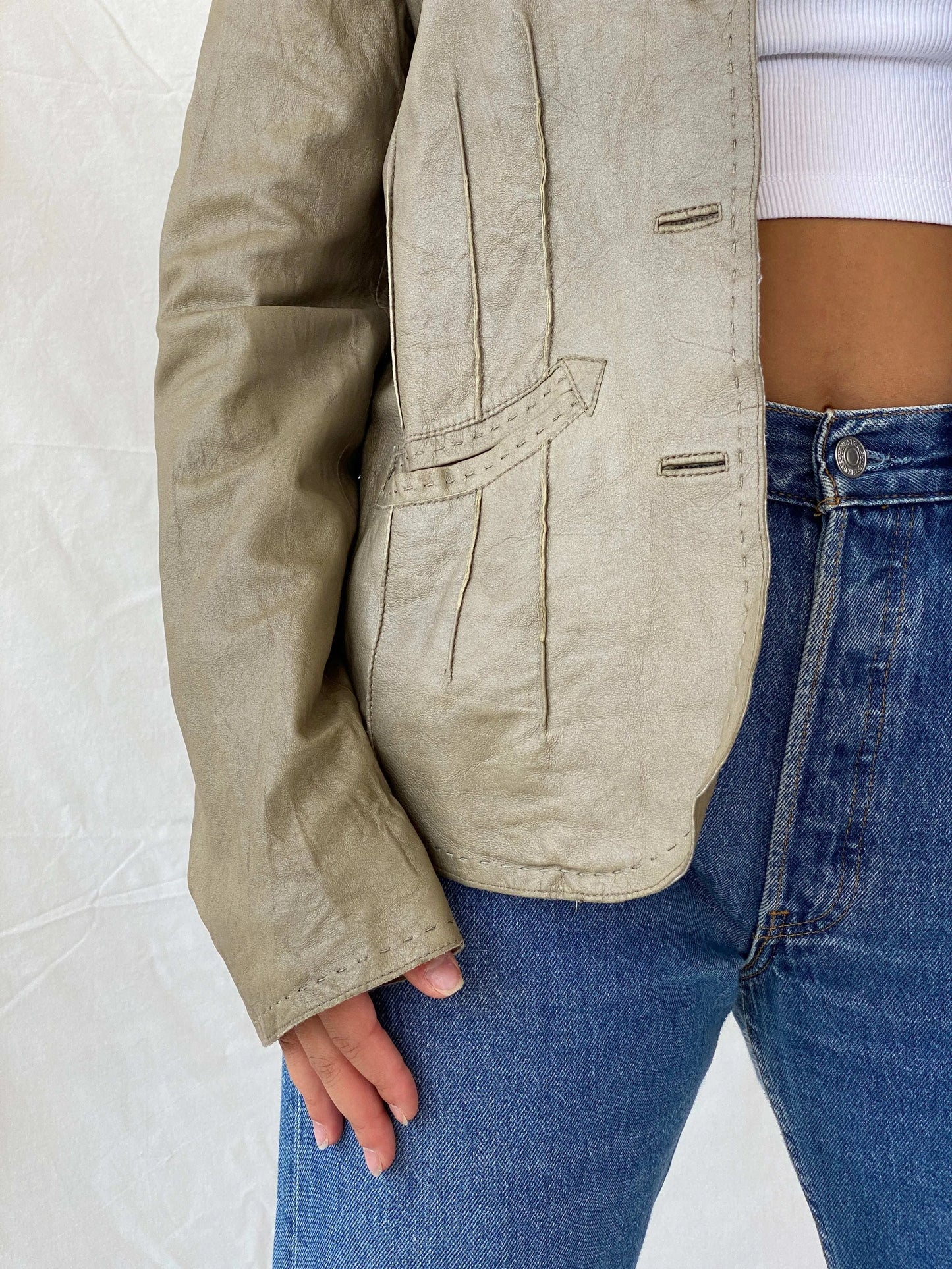 Vintage Julia S Roma Olive Green Genuine Leather Blazer - M - Balagan Vintage Leather Blazer 90s, Coats&Jackets, genuine leather, Lana, leather blazer, Women's Blazers