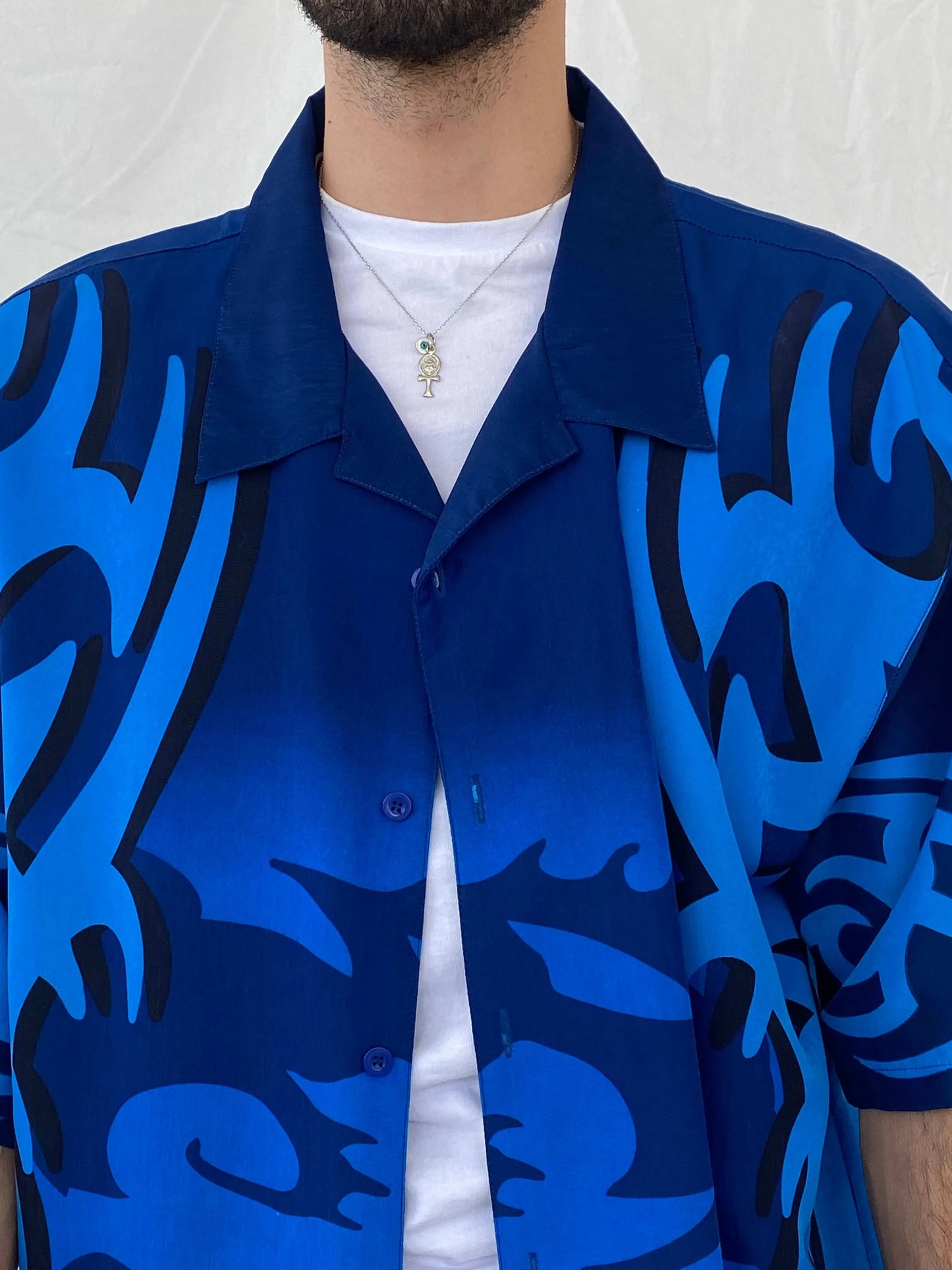 Vintage K.F1.O Navy Half Sleeve Shirt Size 2XL - Balagan Vintage Half Sleeve Shirt 00s, 90s, Awsam, half sleeve shirt, printed shirt