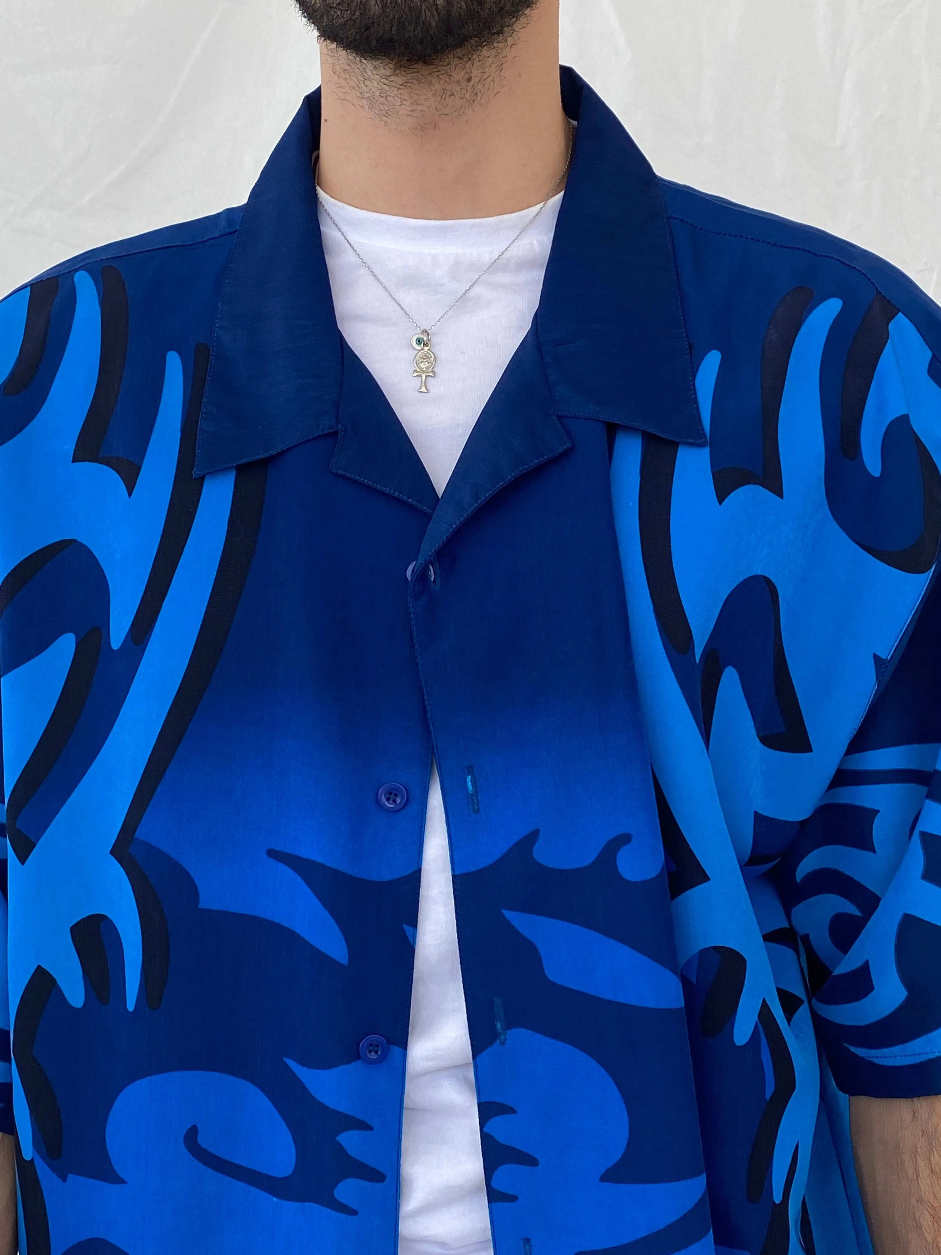 Vintage K.F1.O Navy Half Sleeve Shirt Size 2XL - Balagan Vintage Half Sleeve Shirt 00s, 90s, Awsam, half sleeve shirt, printed shirt