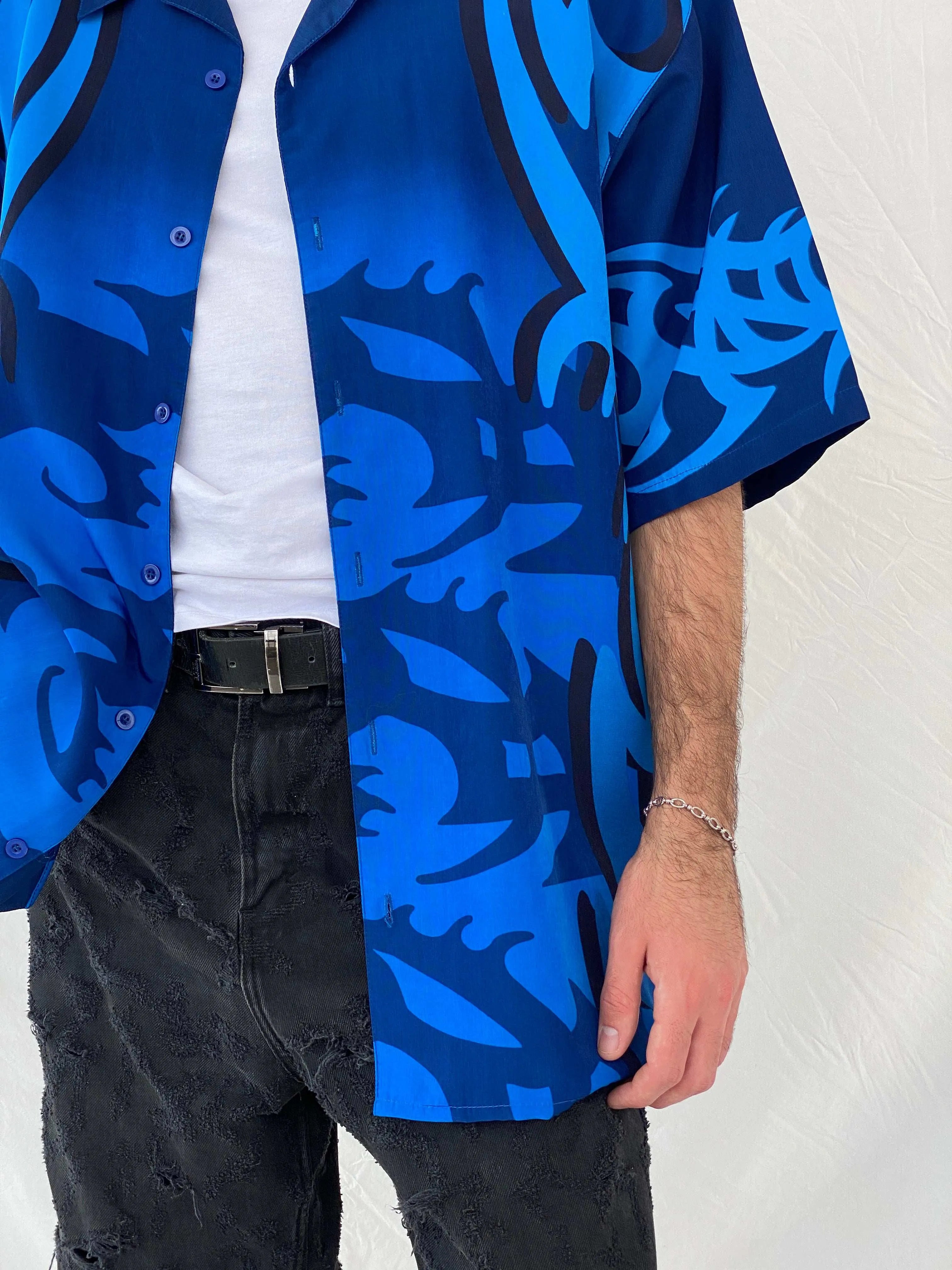 Vintage K.F1.O Navy Half Sleeve Shirt Size 2XL - Balagan Vintage Half Sleeve Shirt 00s, 90s, Awsam, half sleeve shirt, printed shirt