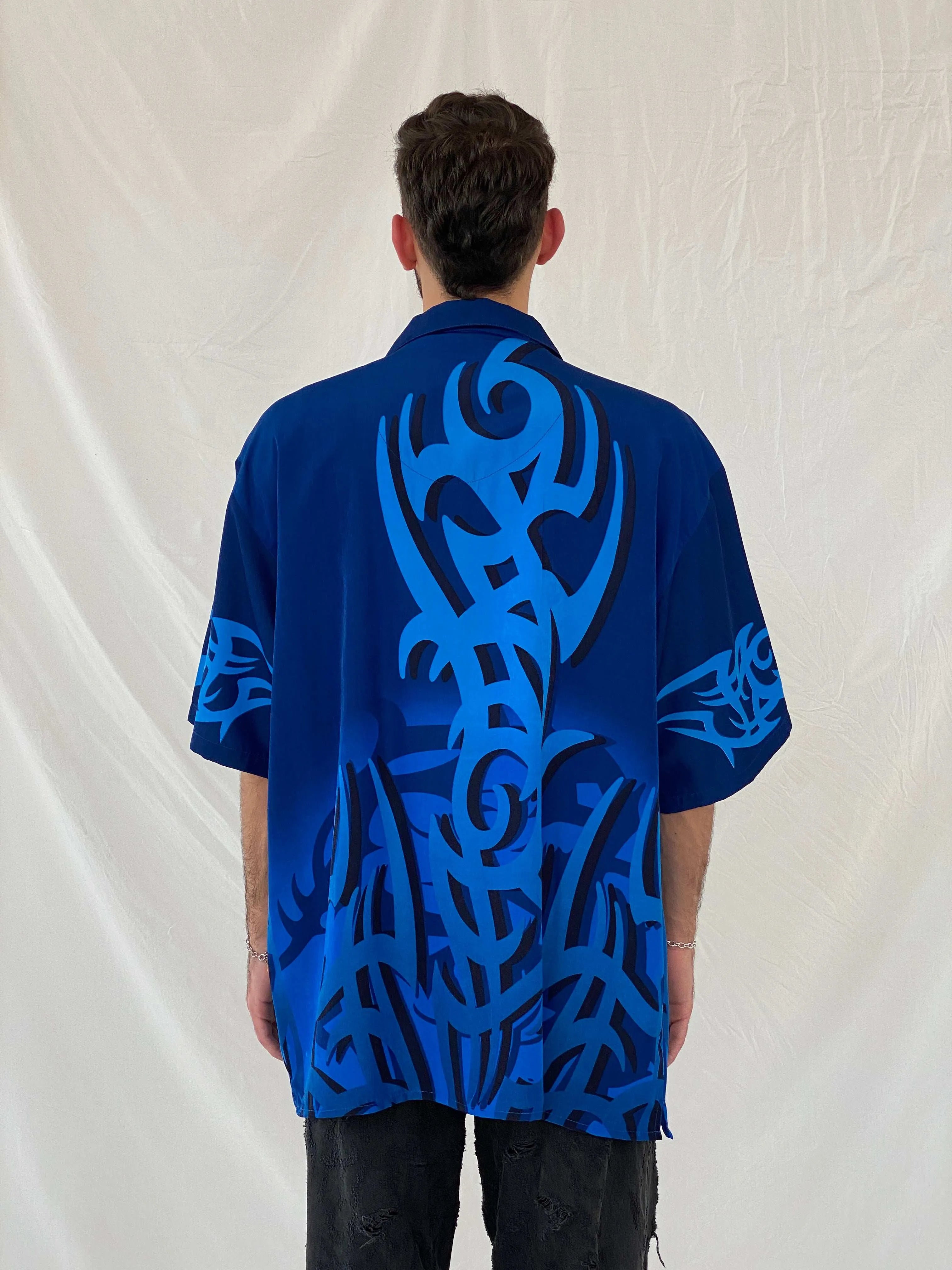 Vintage K.F1.O Navy Half Sleeve Shirt Size 2XL - Balagan Vintage Half Sleeve Shirt 00s, 90s, Awsam, half sleeve shirt, printed shirt