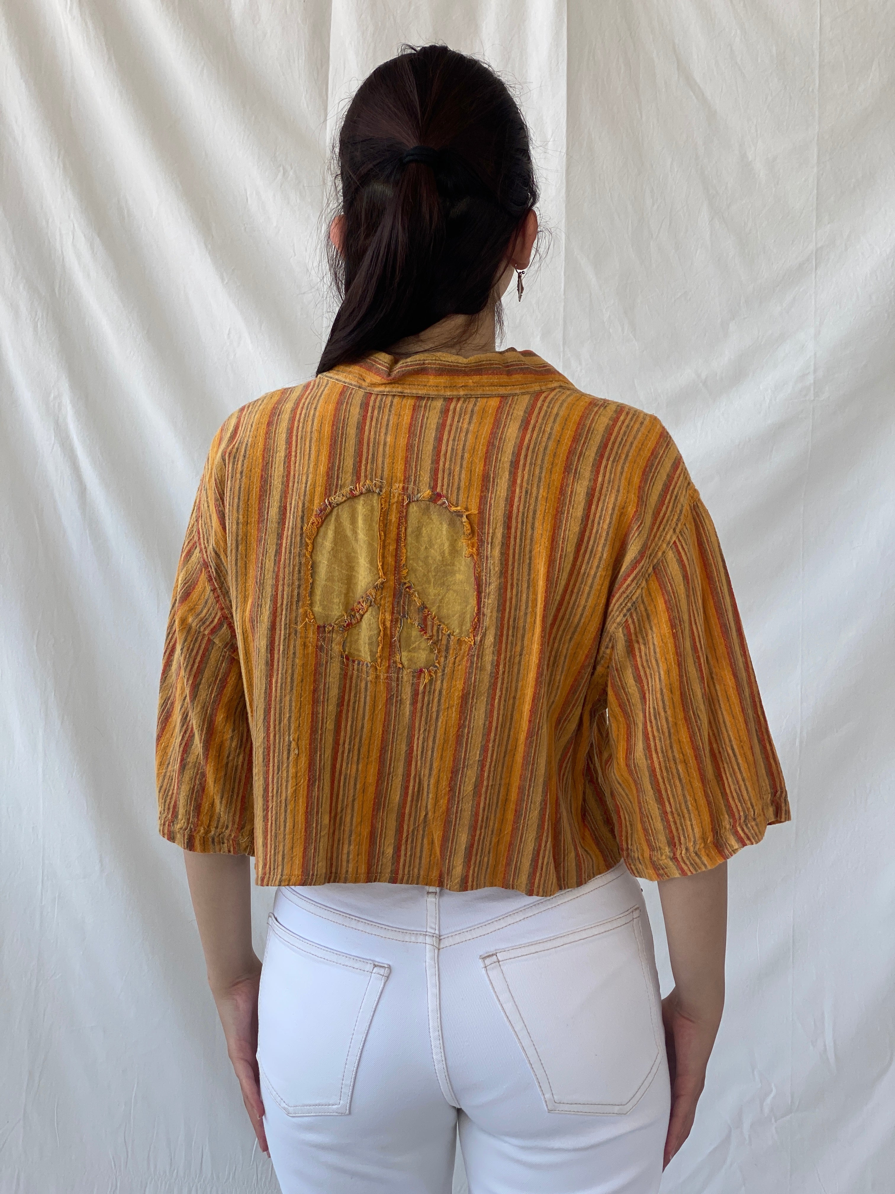 Vintage Kathmandu Imports Orange Striped Cropped Short Sleeve Shirt - M - Balagan Vintage Half Sleeve Shirt 00s, Ayah, cropped Hawaiian shirt, Cropped shirt, half sleeve shirt, NEW IN, summer