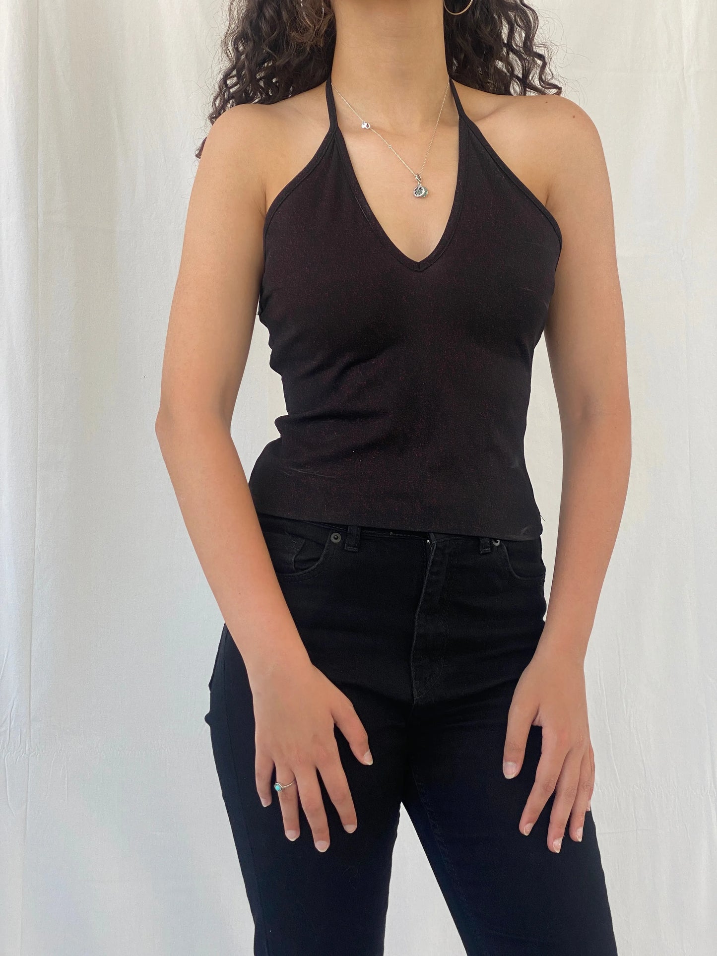 Vintage LA City Black Shimmery Red Halter Top - M - Balagan Vintage Halter Top 00s, Celine, halter top, women top