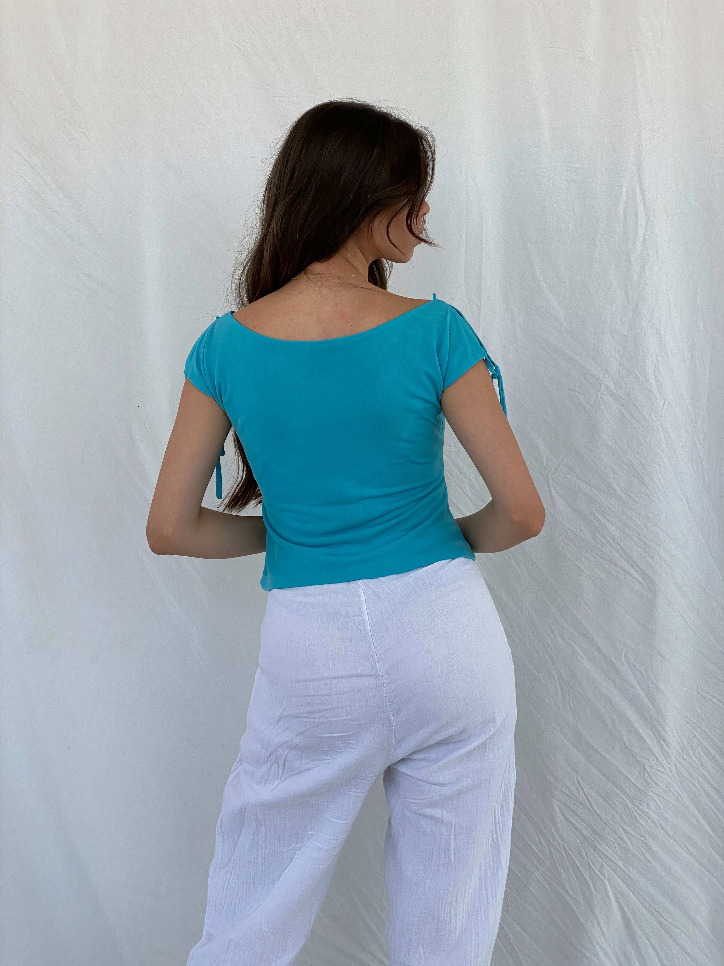 Vintage La City Blue Top - M - Balagan Vintage Half Sleeve Top 00s, 90s, Mira, shimmer, women top