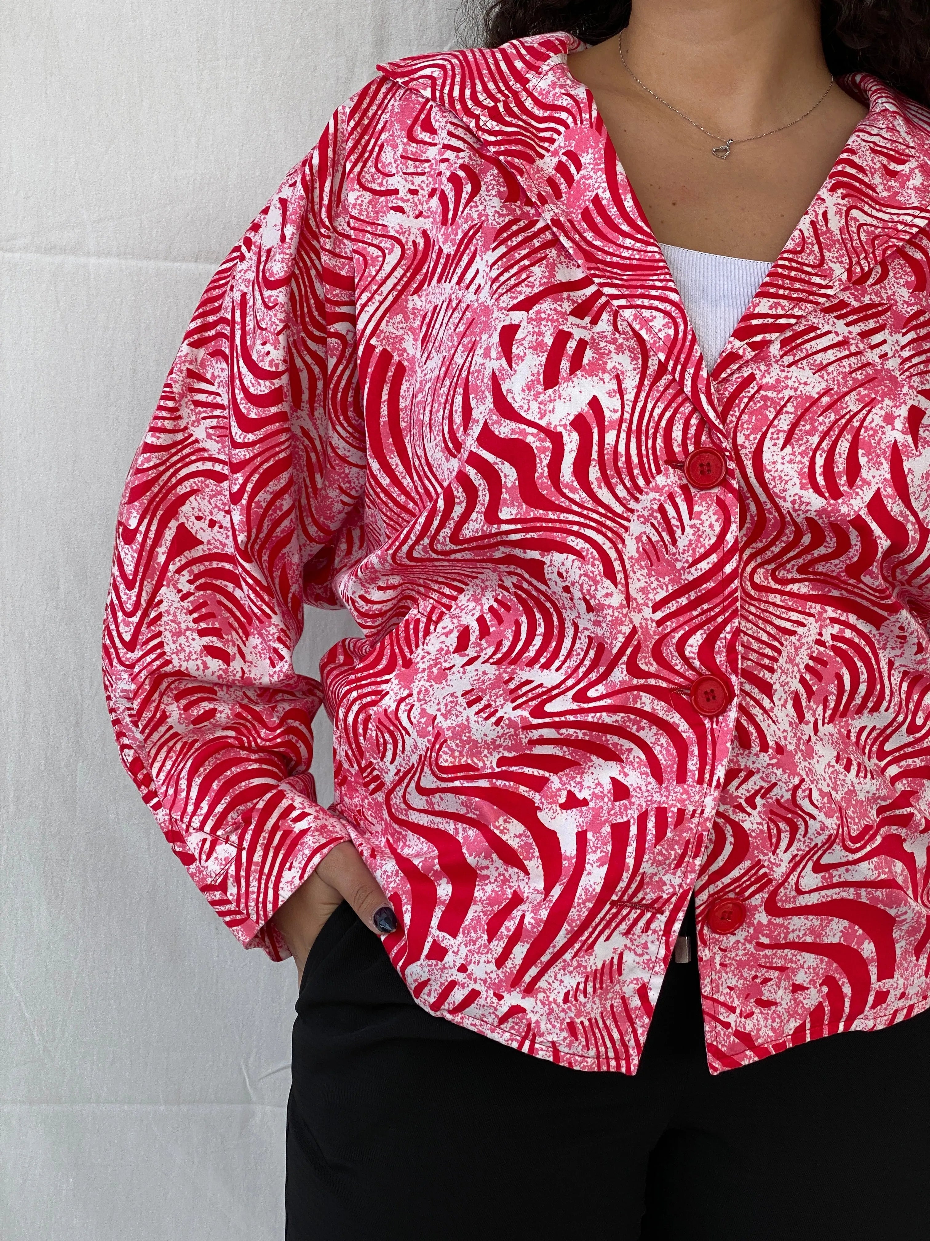 Vintage Label Vie Red and White Zebra Abstract Print Blazer - L - Balagan Vintage Blazer 00s, animal print, blazer, floral, full sleeve blazer