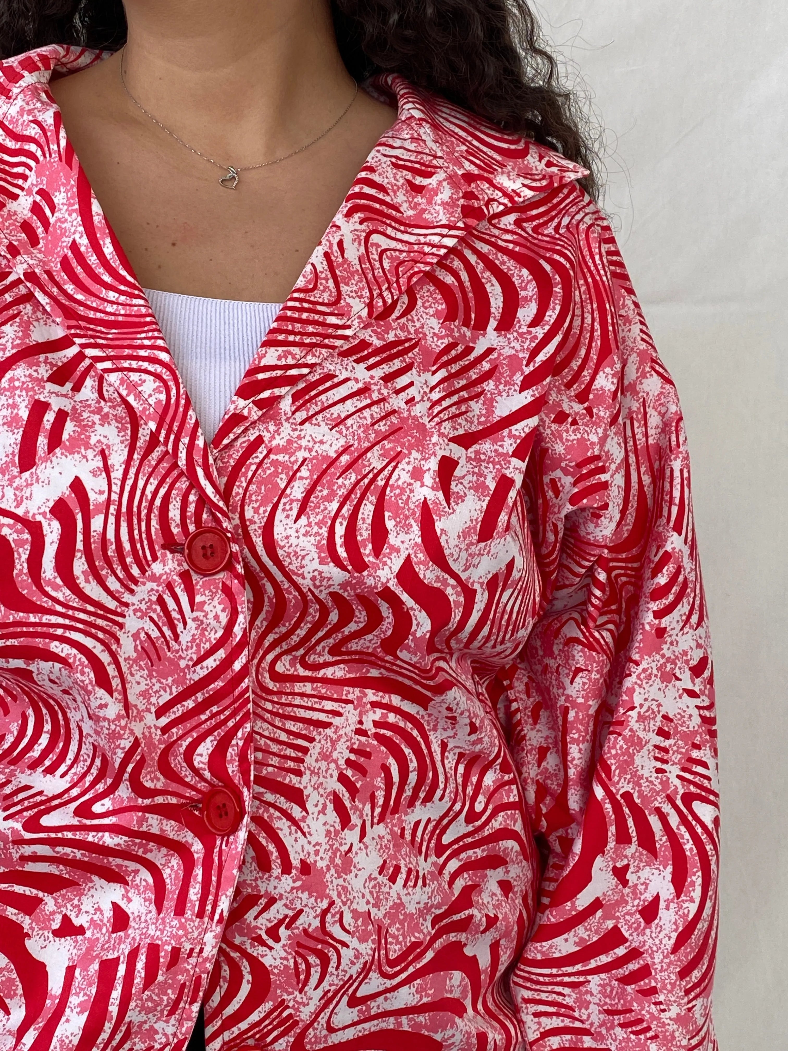Vintage Label Vie Red and White Zebra Abstract Print Blazer - L - Balagan Vintage Blazer 00s, animal print, blazer, floral, full sleeve blazer