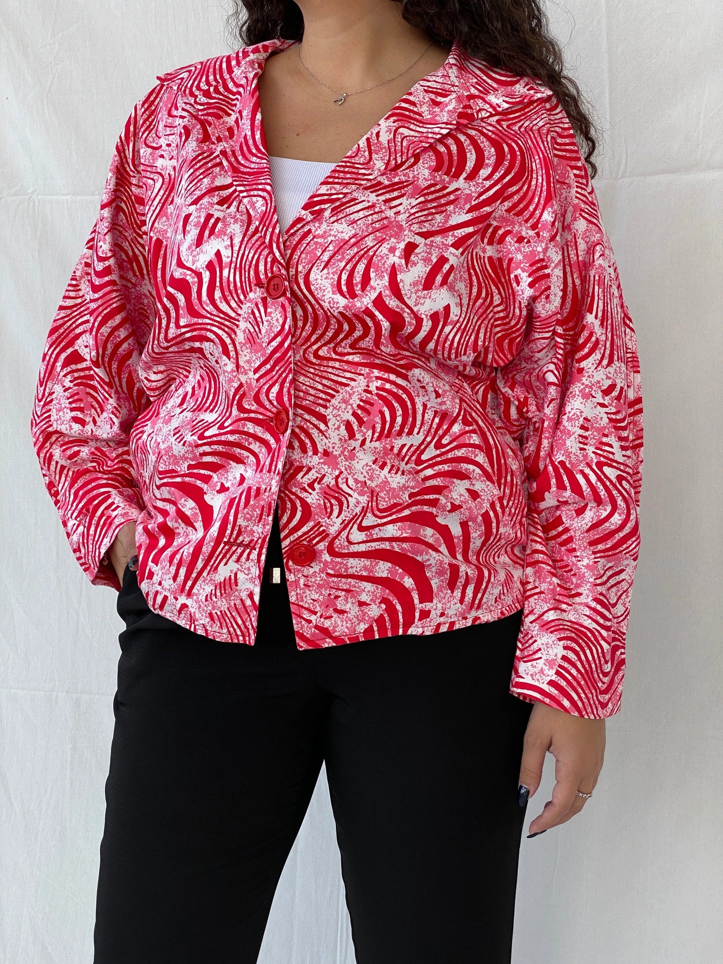 Vintage Label Vie Red and White Zebra Abstract Print Blazer - L - Balagan Vintage Blazer 00s, animal print, blazer, Coats&Jackets, floral, full sleeve blazer, Women's Blazers