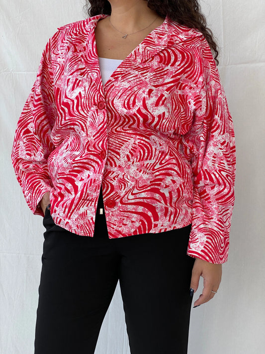 Vintage Label Vie Red and White Zebra Abstract Print Blazer - L - Balagan Vintage Blazer 00s, animal print, blazer, Coats&Jackets, floral, full sleeve blazer, Women's Blazers