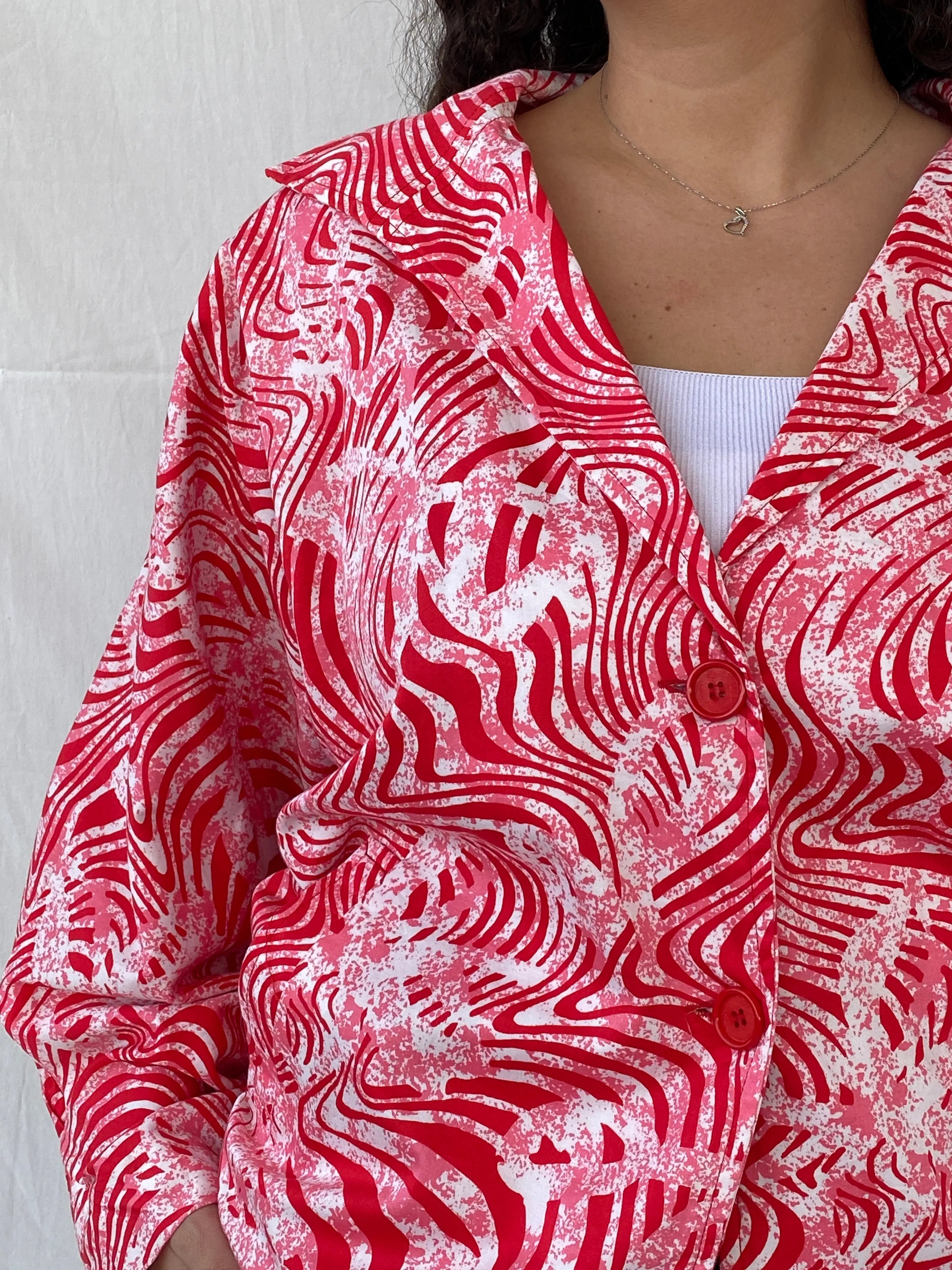 Vintage Label Vie Red and White Zebra Abstract Print Blazer - L - Balagan Vintage Blazer 00s, animal print, blazer, floral, full sleeve blazer